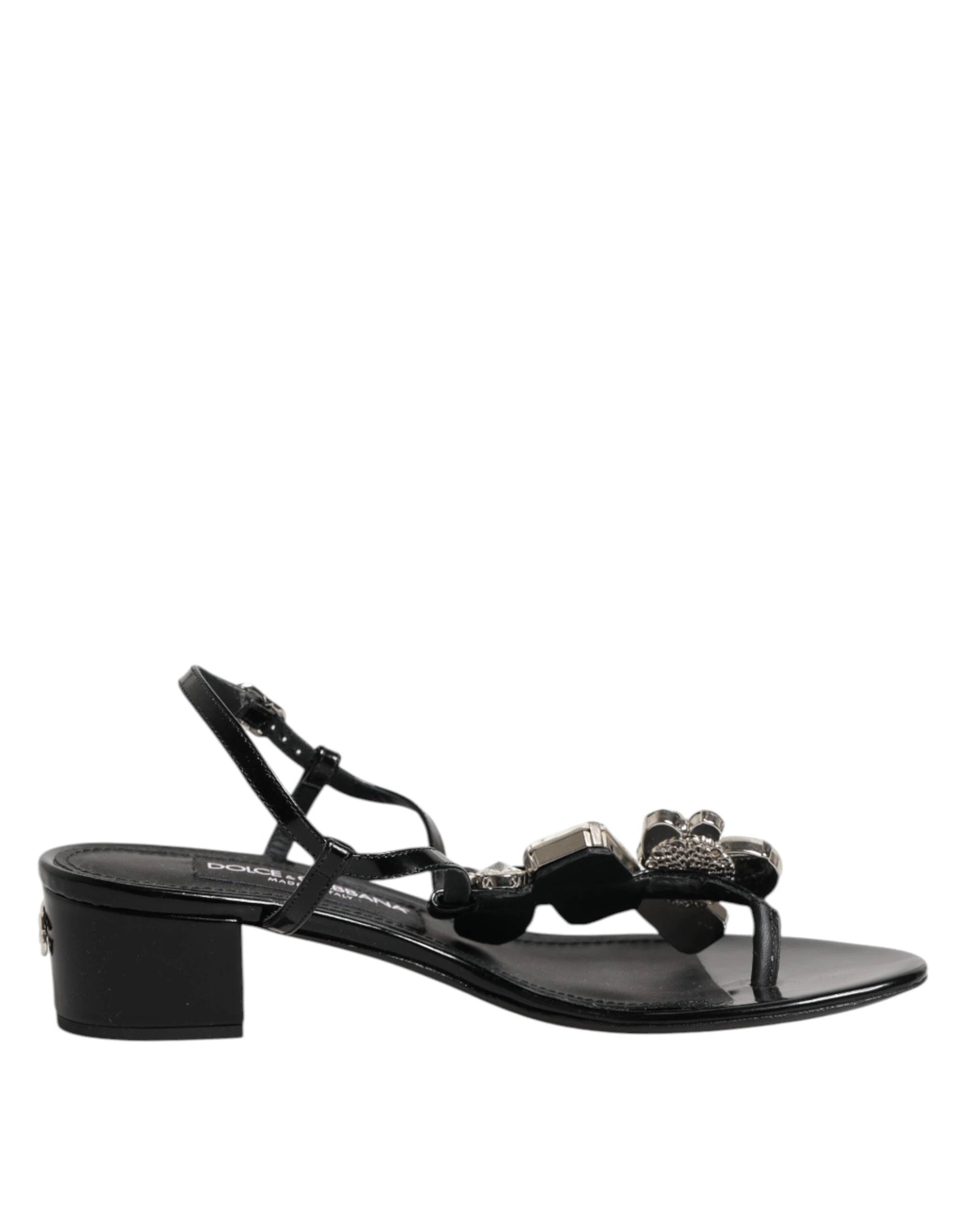Dolce & Gabbana Black Leather Crystal Ankle Strap Sandals Shoes by Dolce & Gabbana