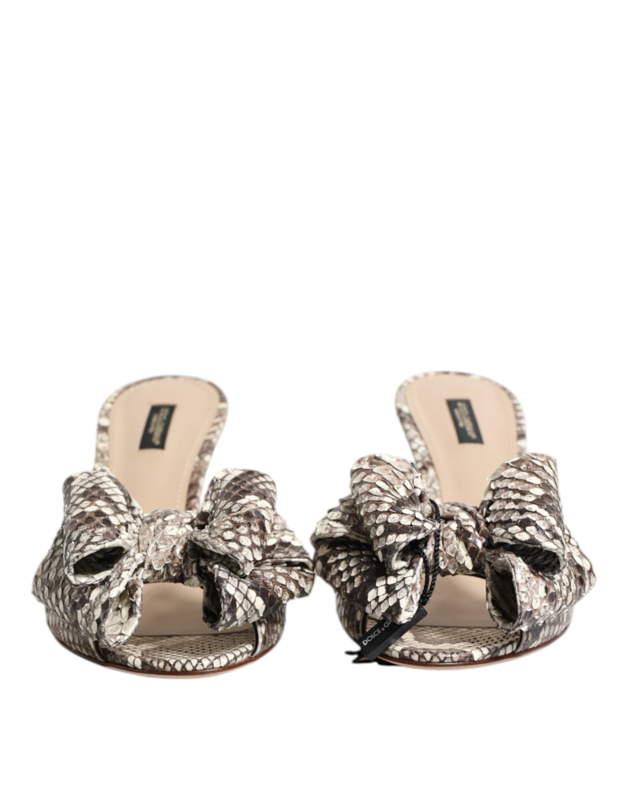 Dolce & Gabbana Multicolor Keira Bow Leather Peep Toe Mules Shoes by Dolce & Gabbana