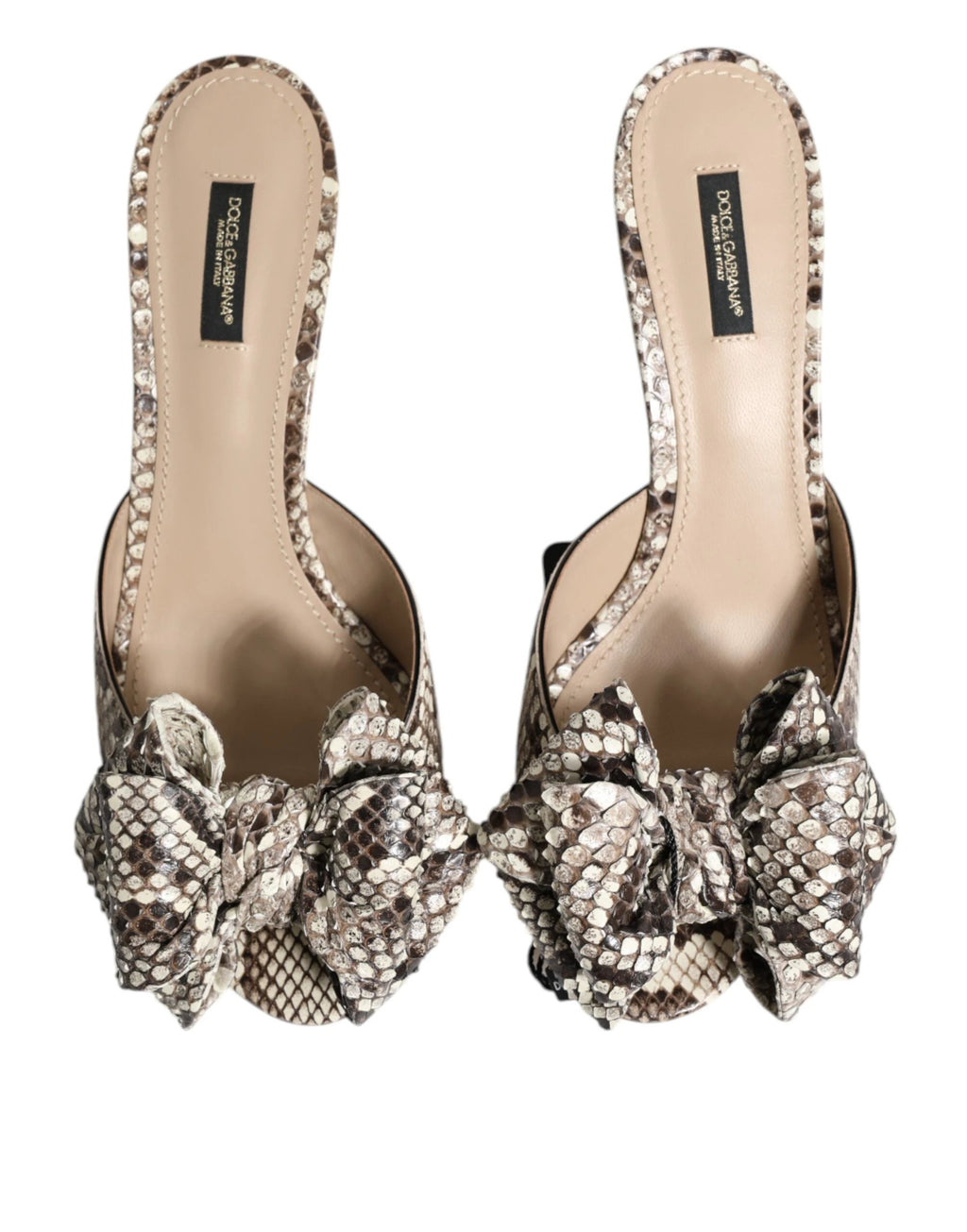 Dolce & Gabbana Multicolor Keira Bow Leather Peep Toe Mules Shoes by Dolce & Gabbana
