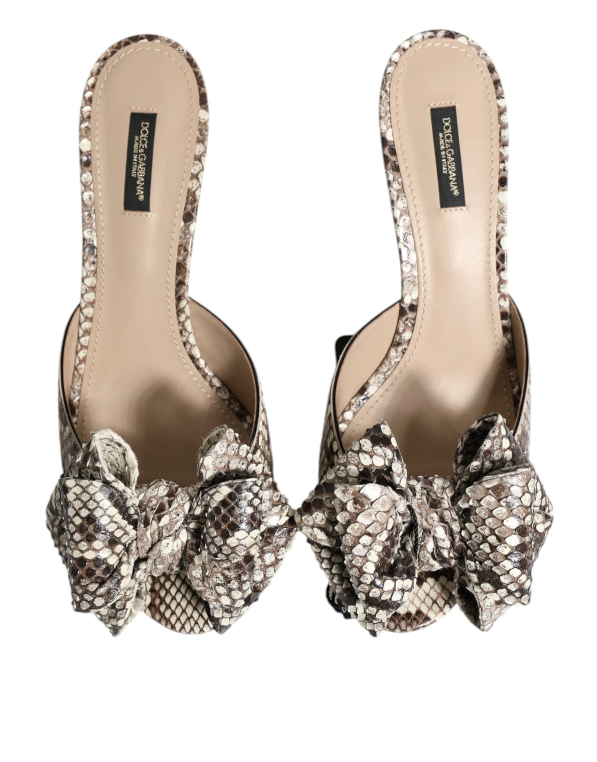 Dolce & Gabbana Multicolor Keira Bow Leather Peep Toe Mules Shoes by Dolce & Gabbana