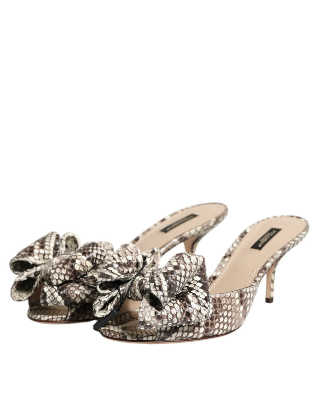 Dolce & Gabbana Multicolor Keira Bow Leather Peep Toe Mules Shoes by Dolce & Gabbana