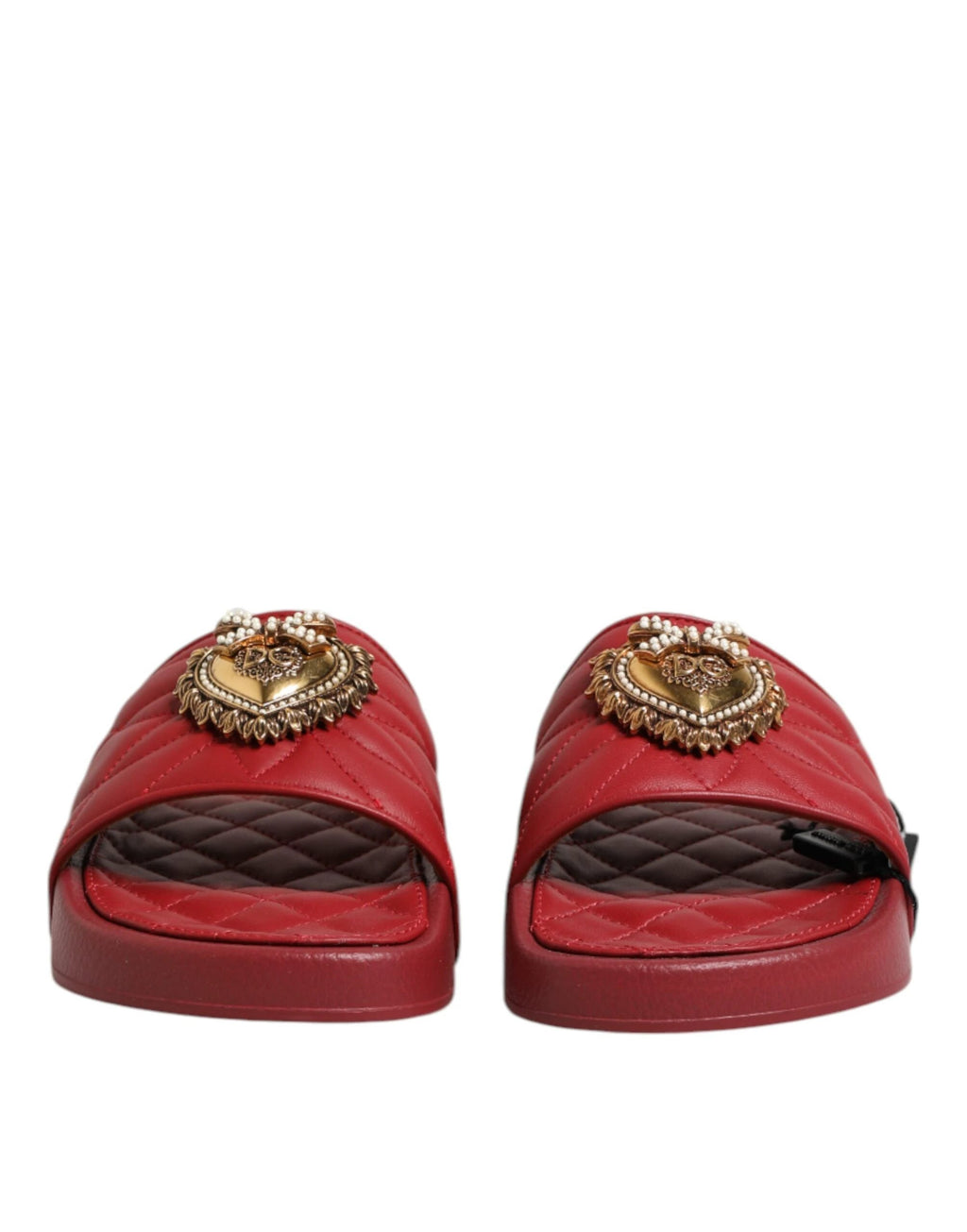 Dolce & Gabbana Red Devotion Matelassé Leather Slides Shoes by Dolce & Gabbana