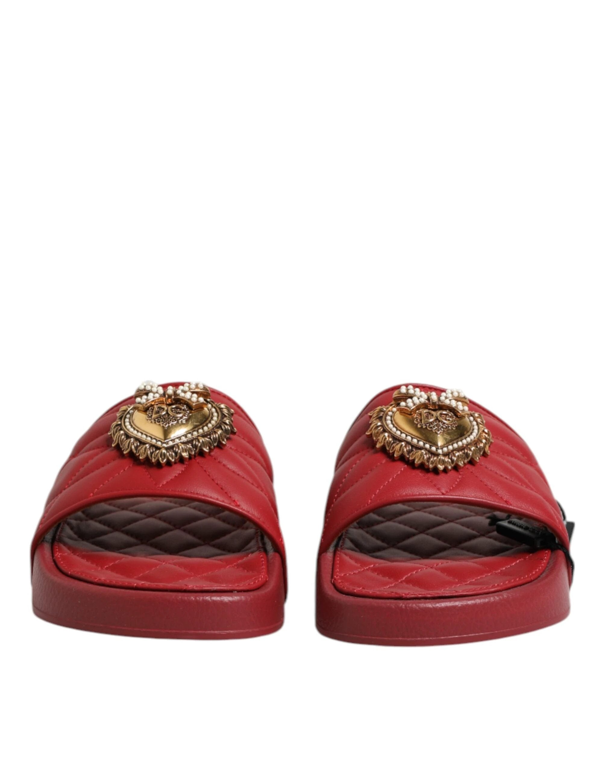 Dolce & Gabbana Red Devotion Matelassé Leather Slides Shoes by Dolce & Gabbana