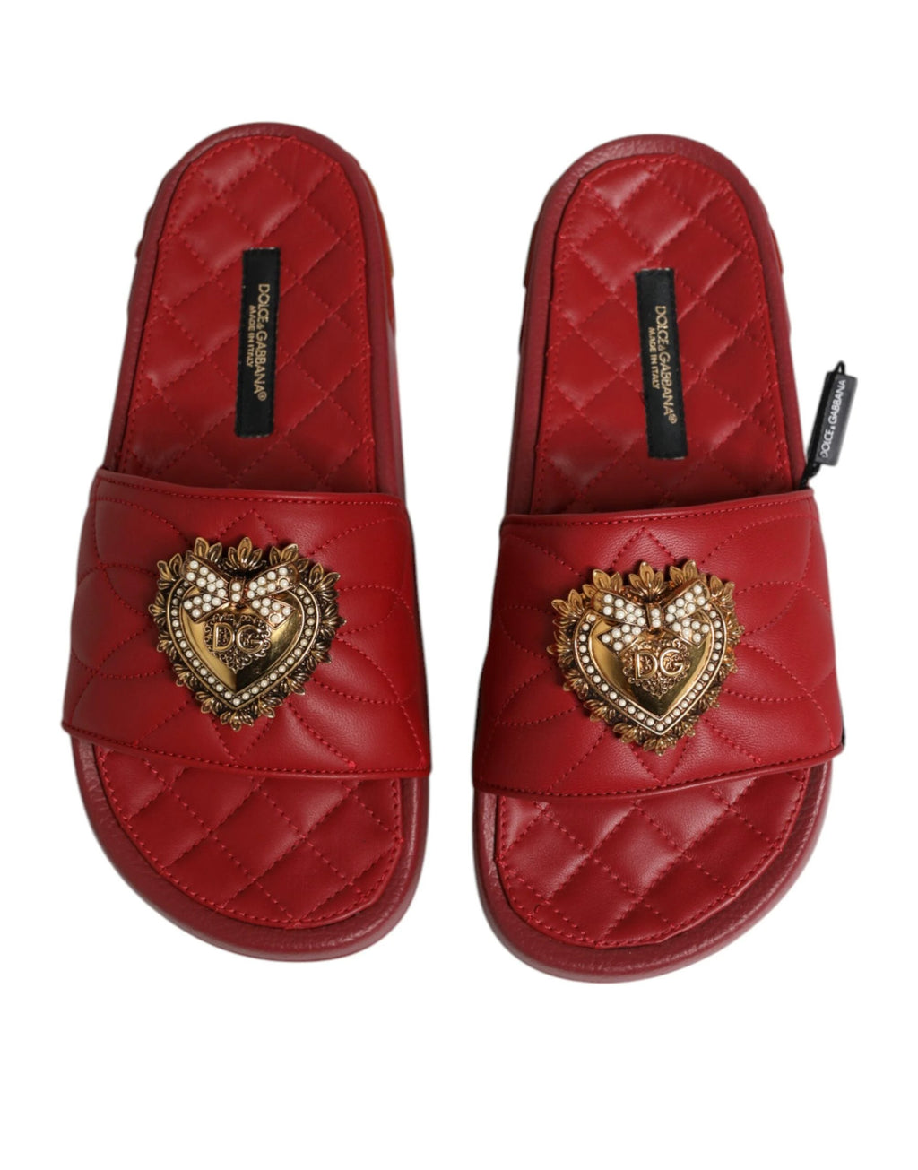 Dolce & Gabbana Red Devotion Matelassé Leather Slides Shoes by Dolce & Gabbana