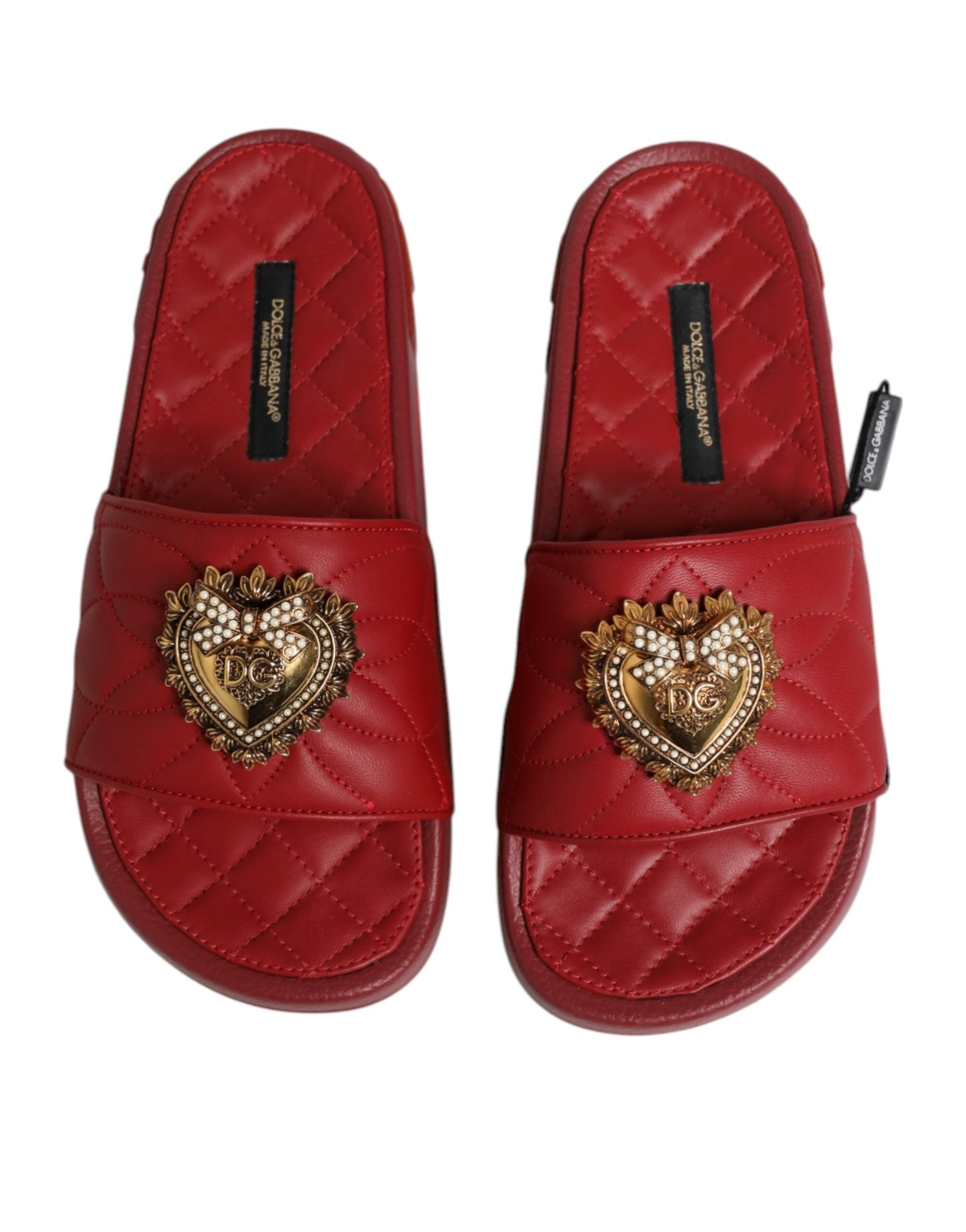 Dolce & Gabbana Red Devotion Matelassé Leather Slides Shoes by Dolce & Gabbana