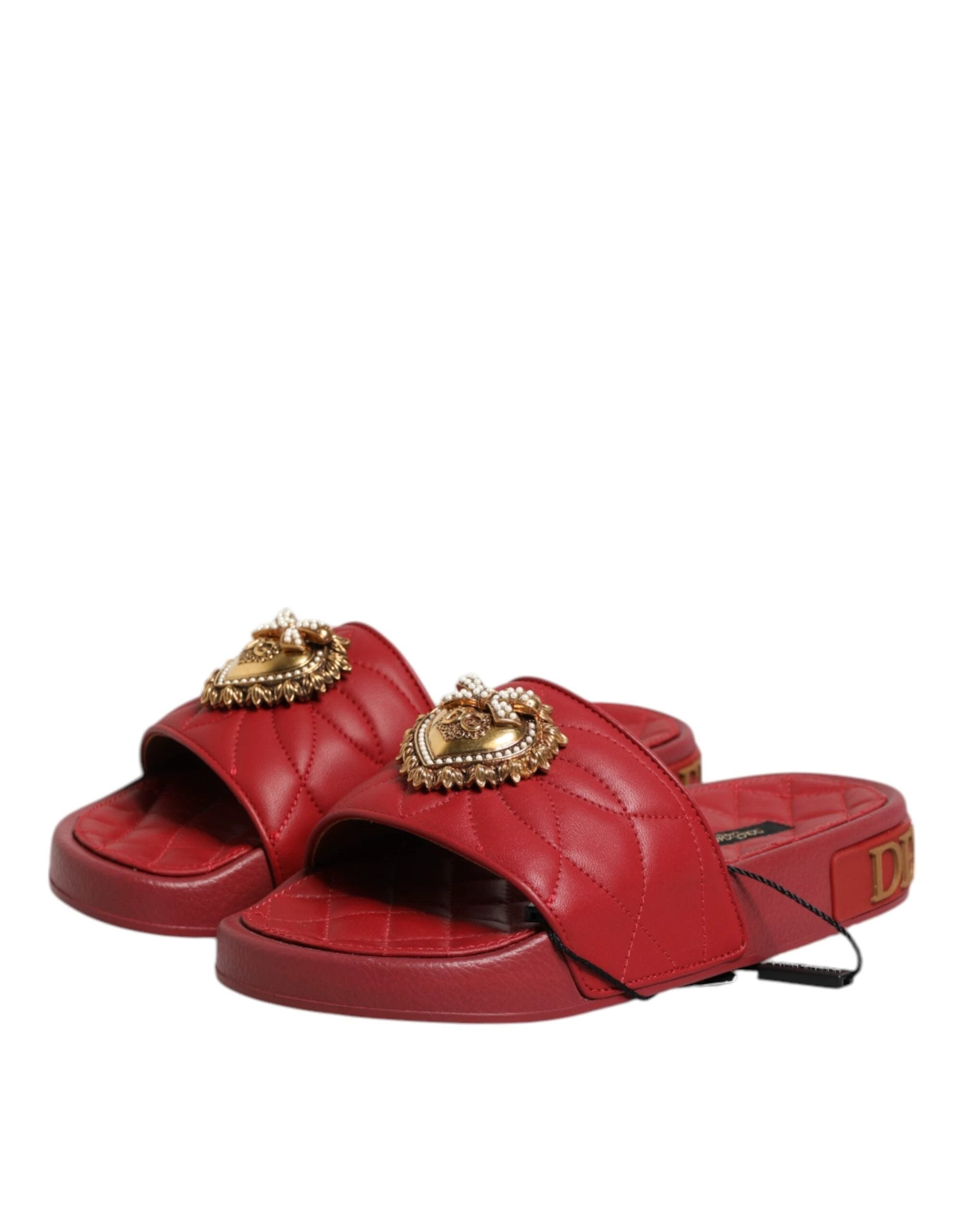 Dolce & Gabbana Red Devotion Matelassé Leather Slides Shoes by Dolce & Gabbana