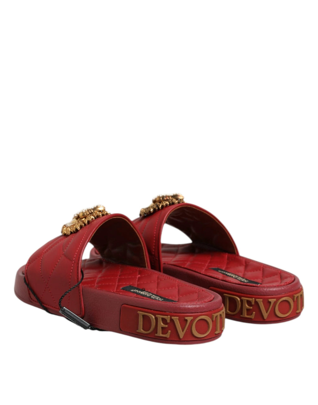 Dolce & Gabbana Red Devotion Matelassé Leather Slides Shoes by Dolce & Gabbana