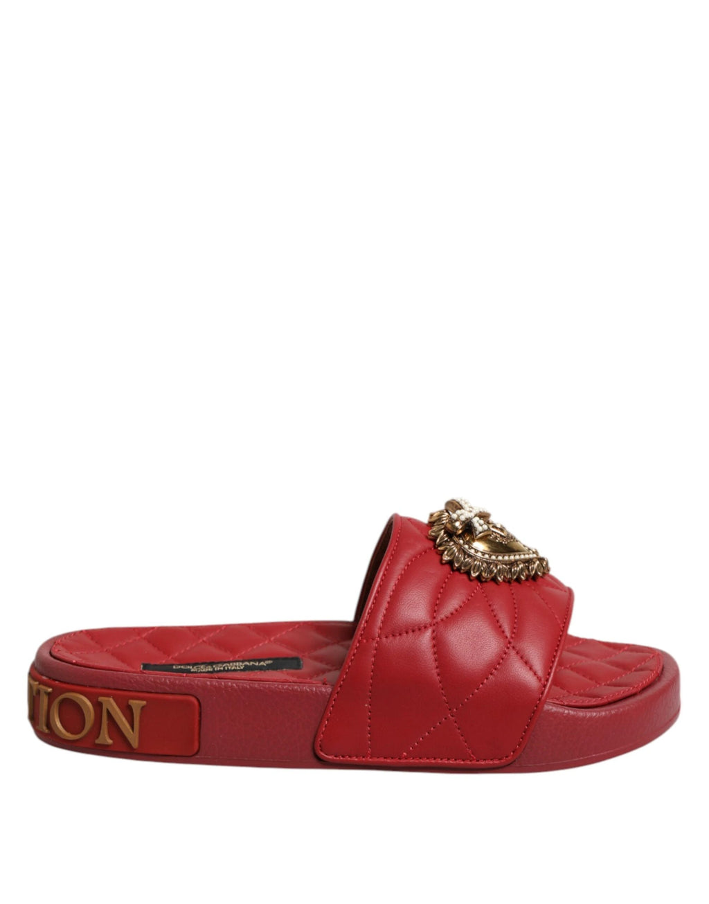 Dolce & Gabbana Red Devotion Matelassé Leather Slides Shoes by Dolce & Gabbana