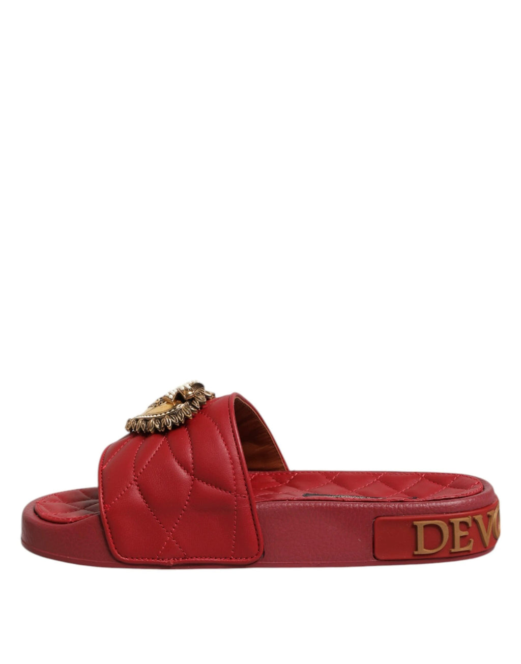 Dolce & Gabbana Red Devotion Matelassé Leather Slides Shoes by Dolce & Gabbana