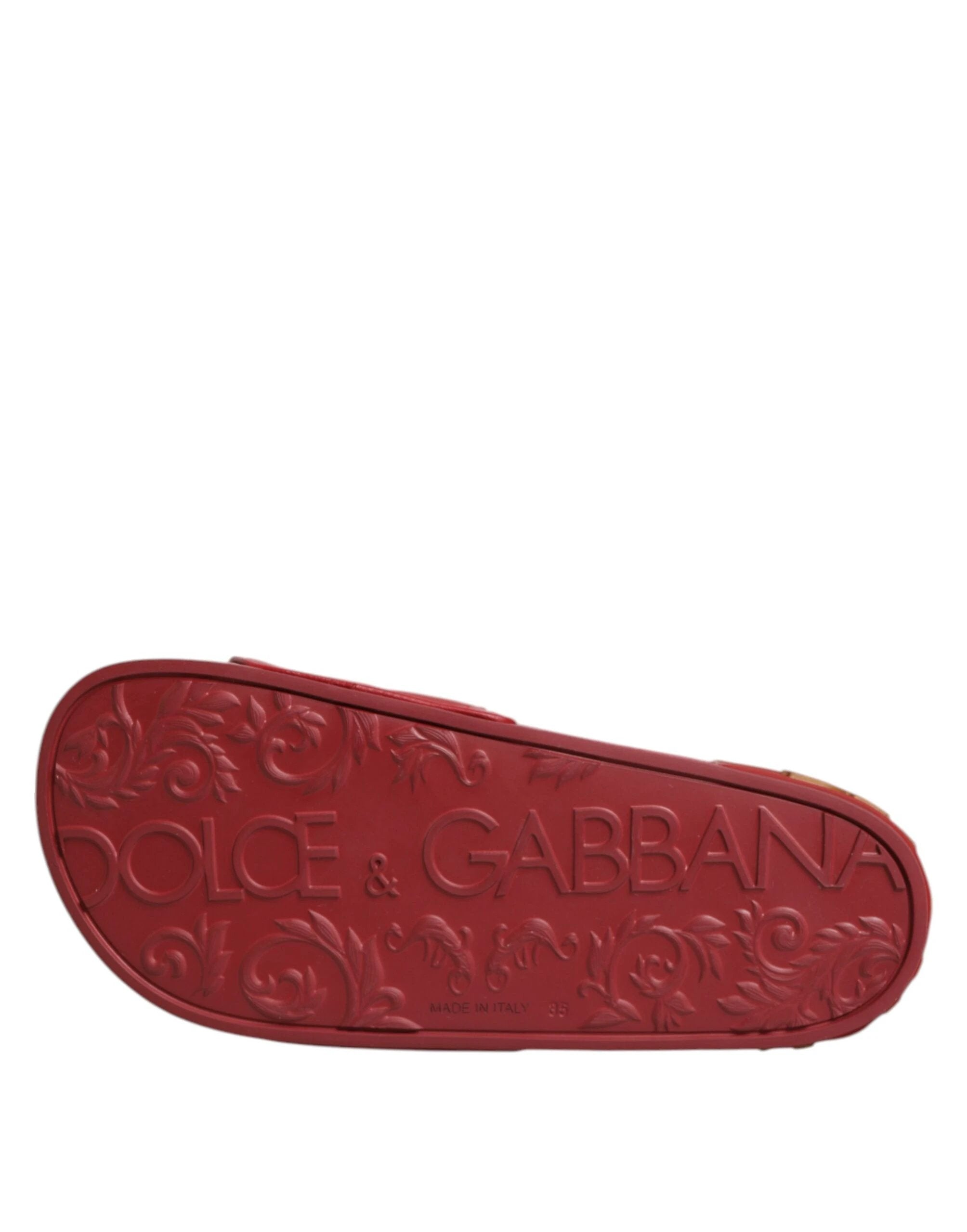 Dolce & Gabbana Red Devotion Matelassé Leather Slides Shoes by Dolce & Gabbana