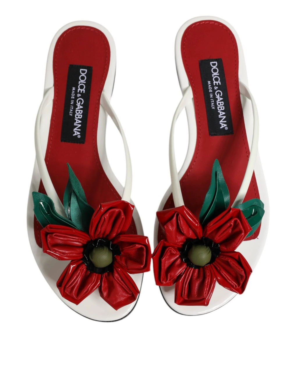 Dolce & Gabbana Red White KEIRA Flower Leather Sandals Shoes by Dolce & Gabbana