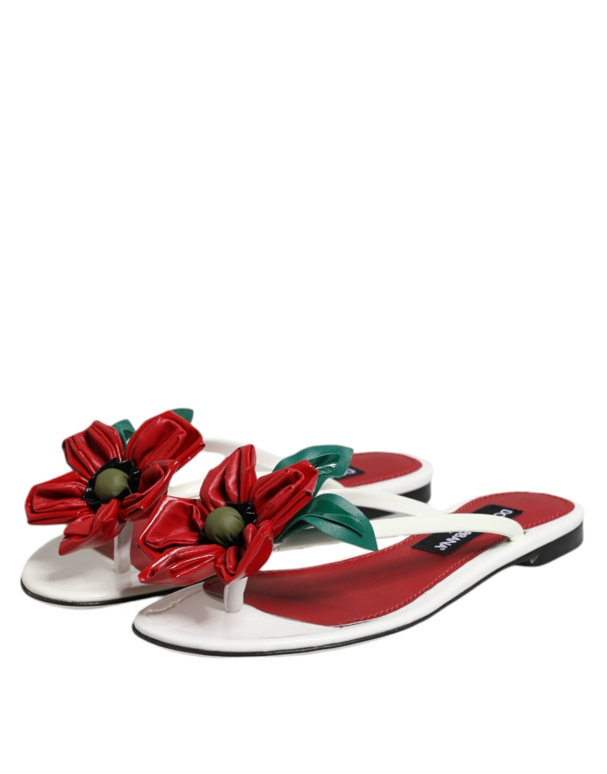 Dolce & Gabbana Red White KEIRA Flower Leather Sandals Shoes by Dolce & Gabbana