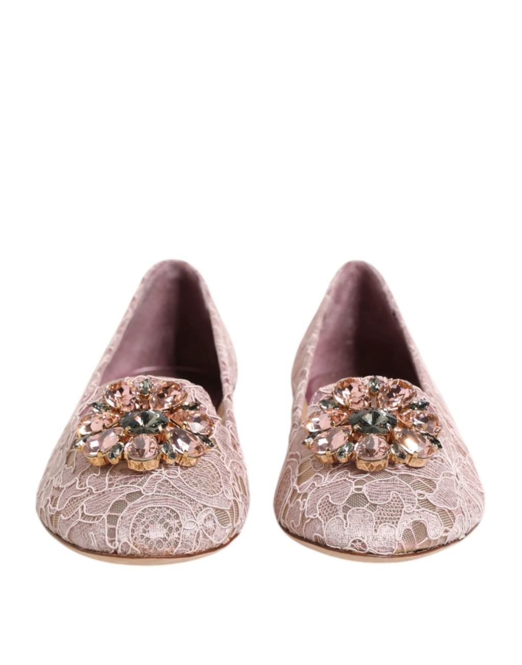Dolce & Gabbana Pink Taormina Lace Crystals Flats Shoes by Dolce & Gabbana