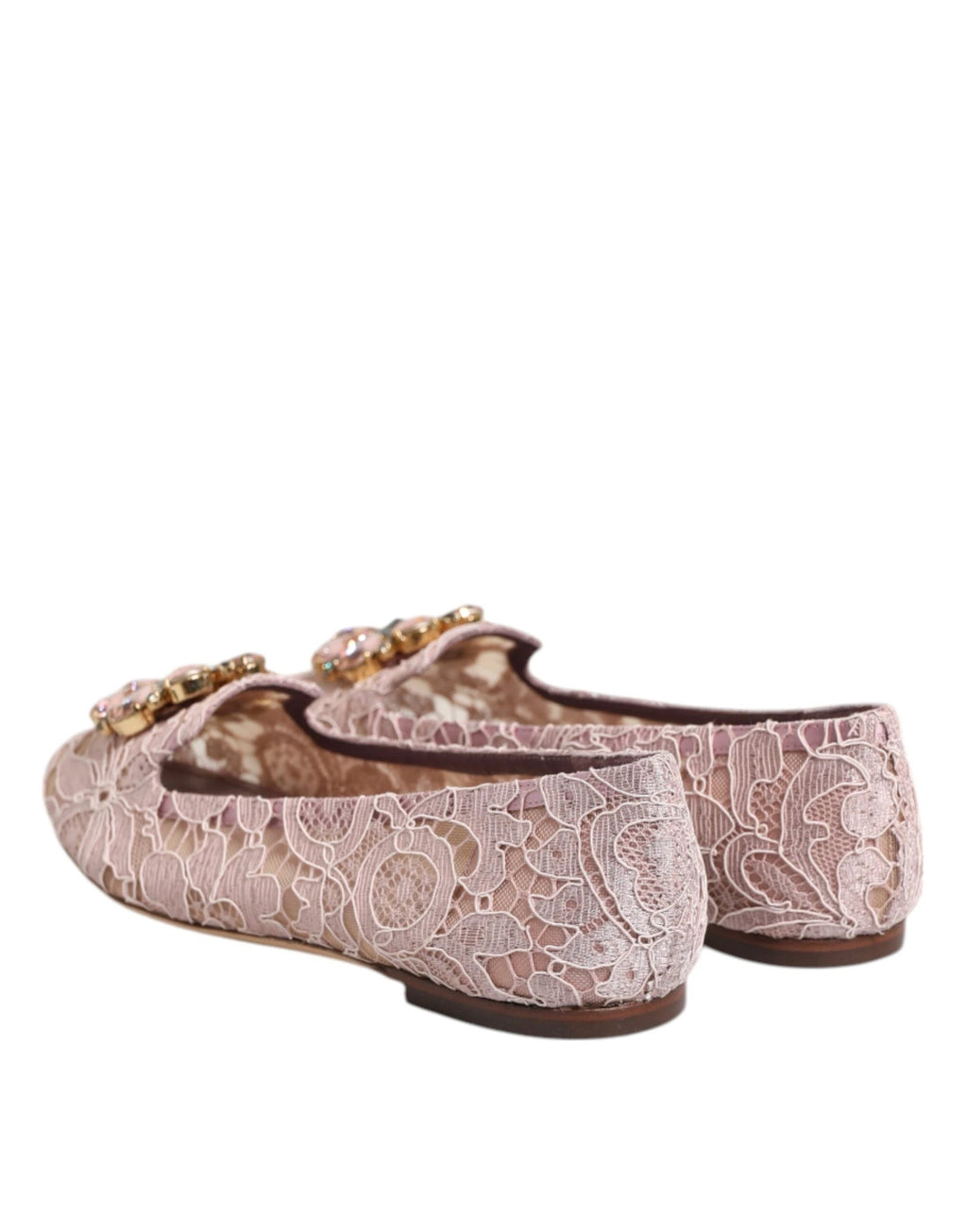 Dolce & Gabbana Pink Taormina Lace Crystals Flats Shoes by Dolce & Gabbana