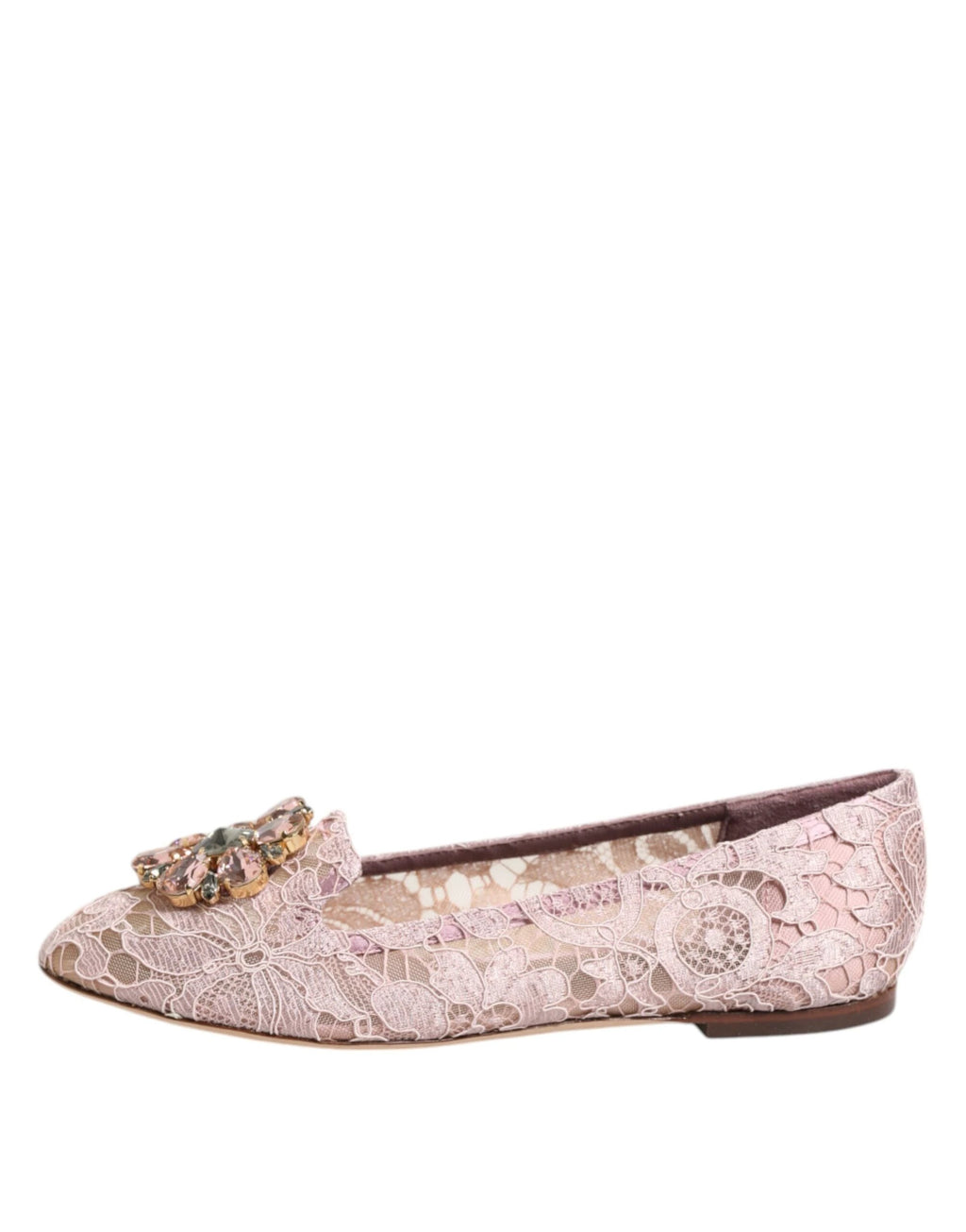 Dolce & Gabbana Pink Taormina Lace Crystals Flats Shoes by Dolce & Gabbana