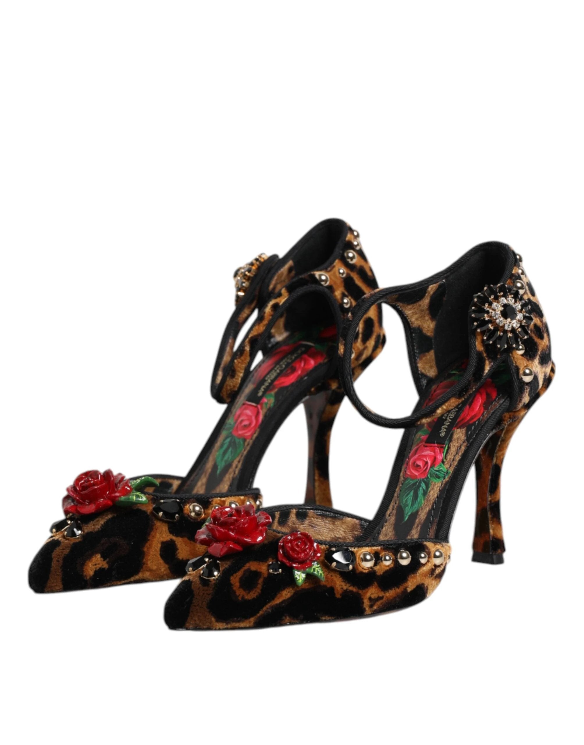 Dolce & Gabbana Brown Leopard Crystal Roses Pumps Shoes by Dolce & Gabbana