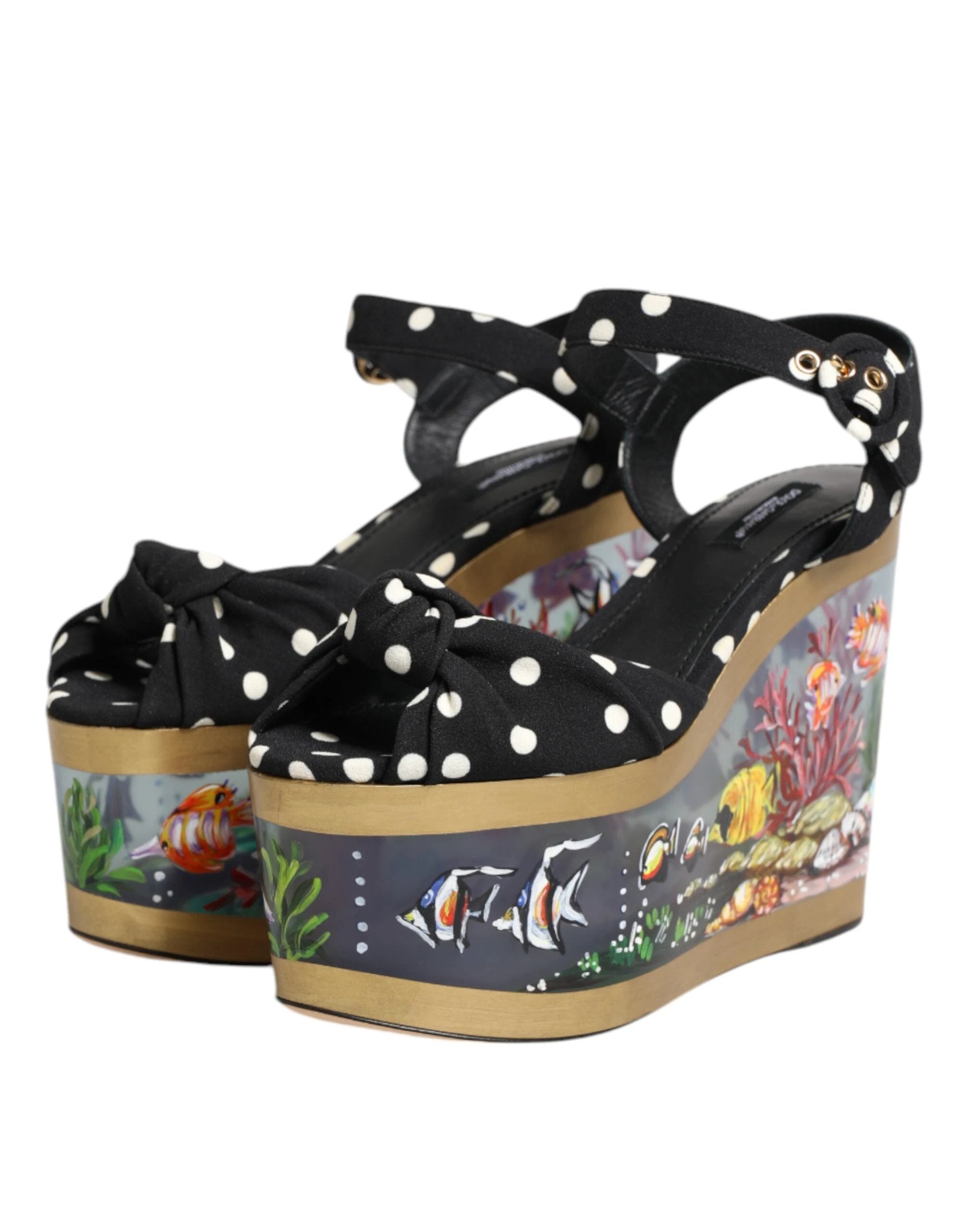 Dolce & Gabbana Multicolor Fish Polka Dot Wedge Sandals Shoes by Dolce & Gabbana