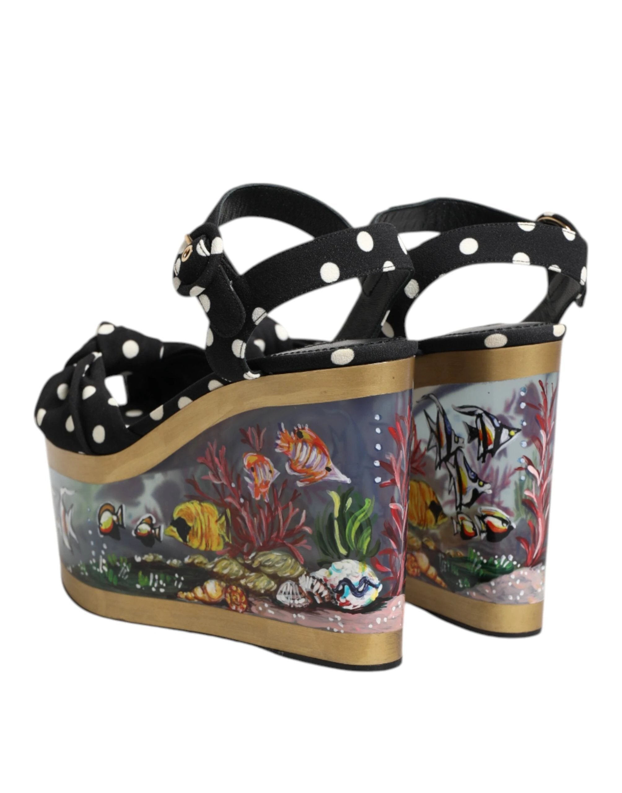 Dolce & Gabbana Multicolor Fish Polka Dot Wedge Sandals Shoes by Dolce & Gabbana
