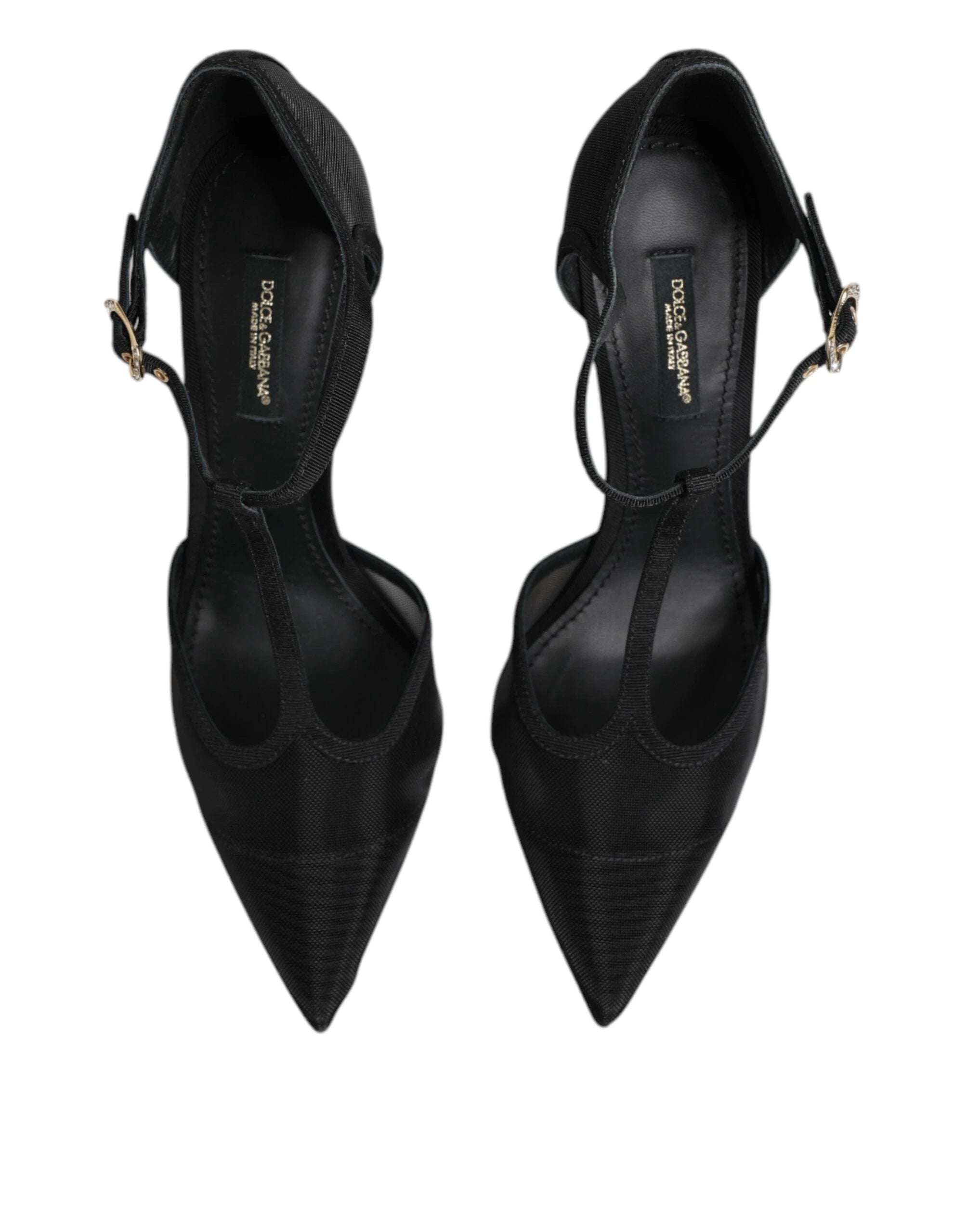 Dolce & Gabbana Black Mesh T-strap Stiletto High Heels Shoes by Dolce & Gabbana