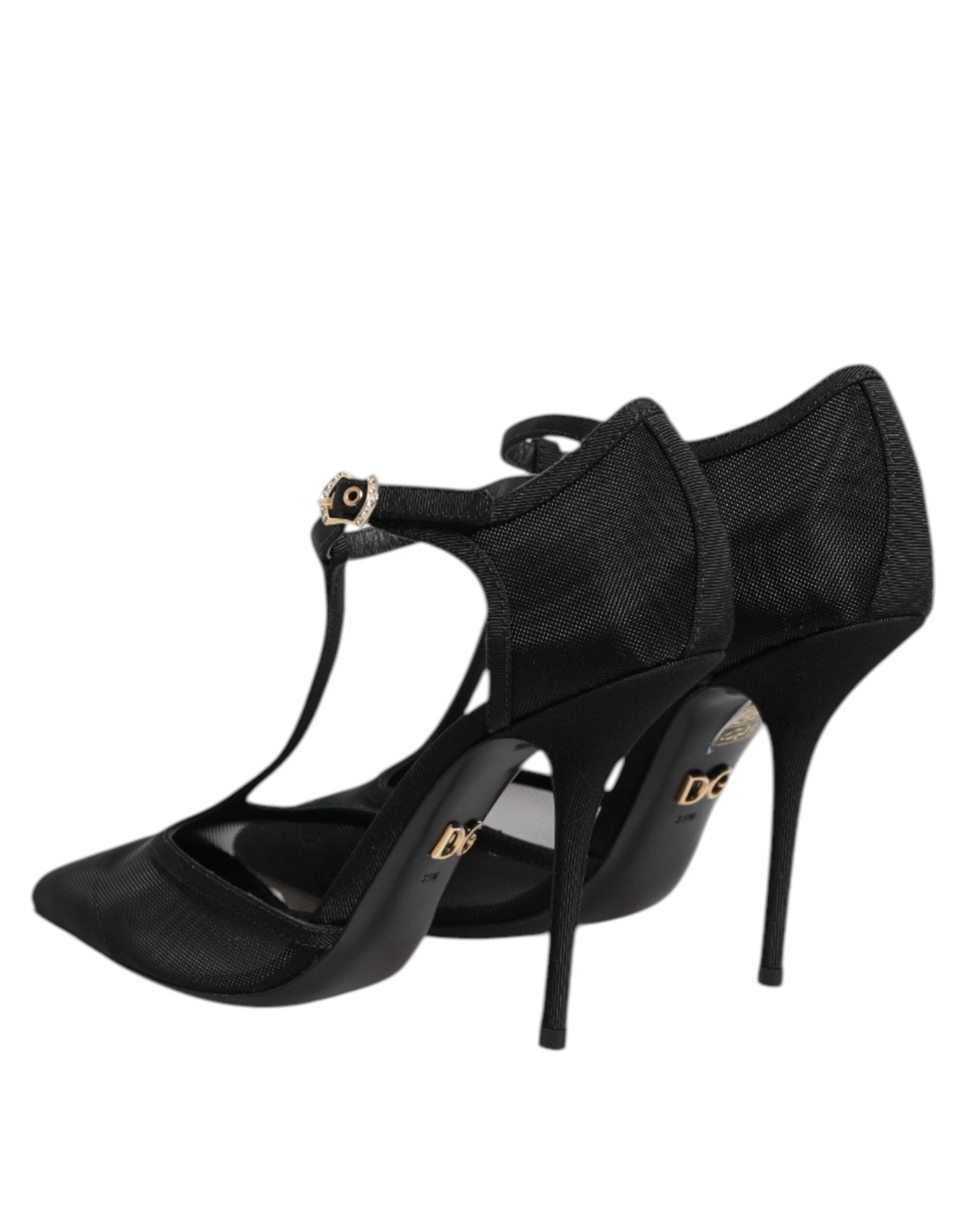 Dolce & Gabbana Black Mesh T-strap Stiletto High Heels Shoes by Dolce & Gabbana