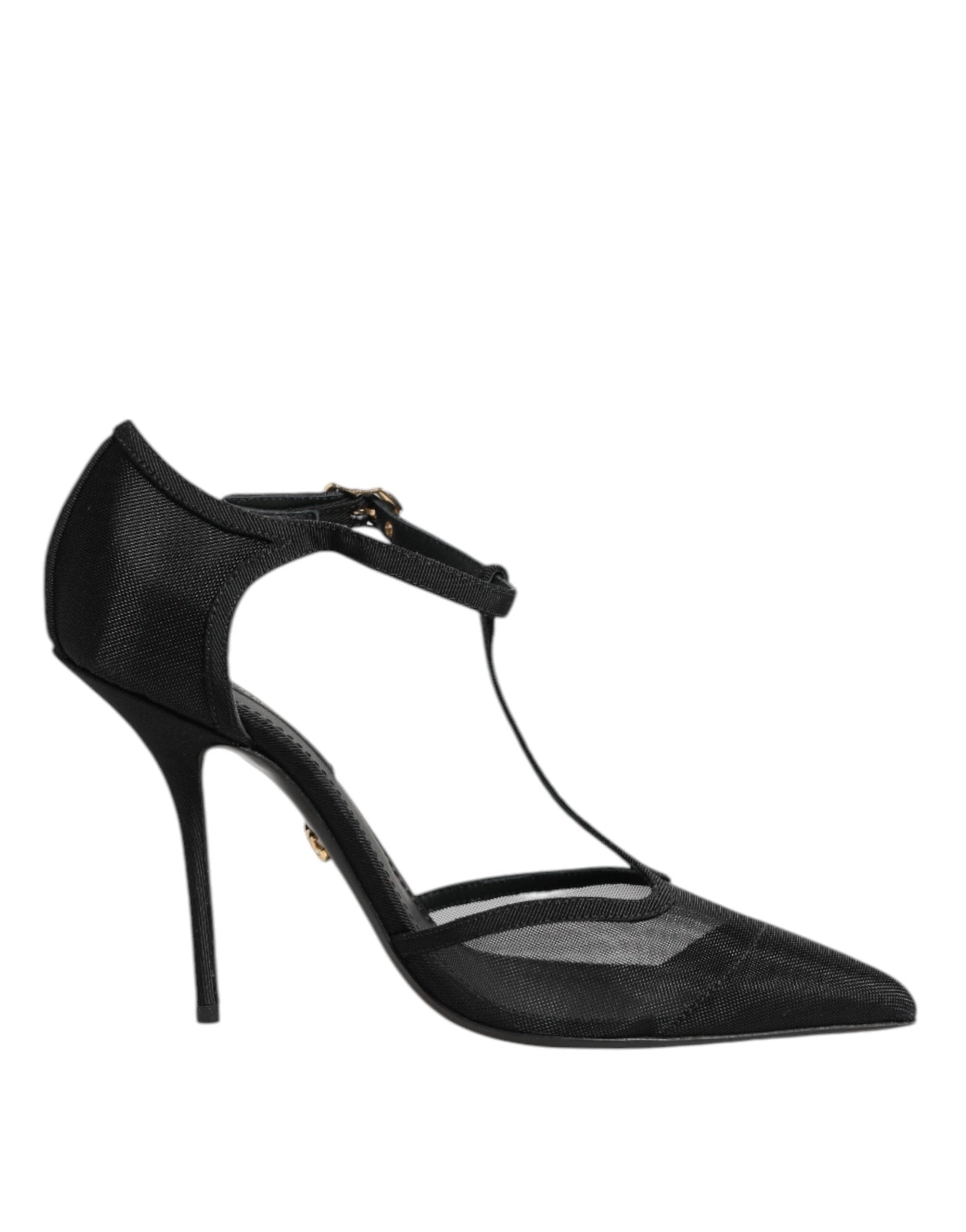 Dolce & Gabbana Black Mesh T-strap Stiletto High Heels Shoes by Dolce & Gabbana