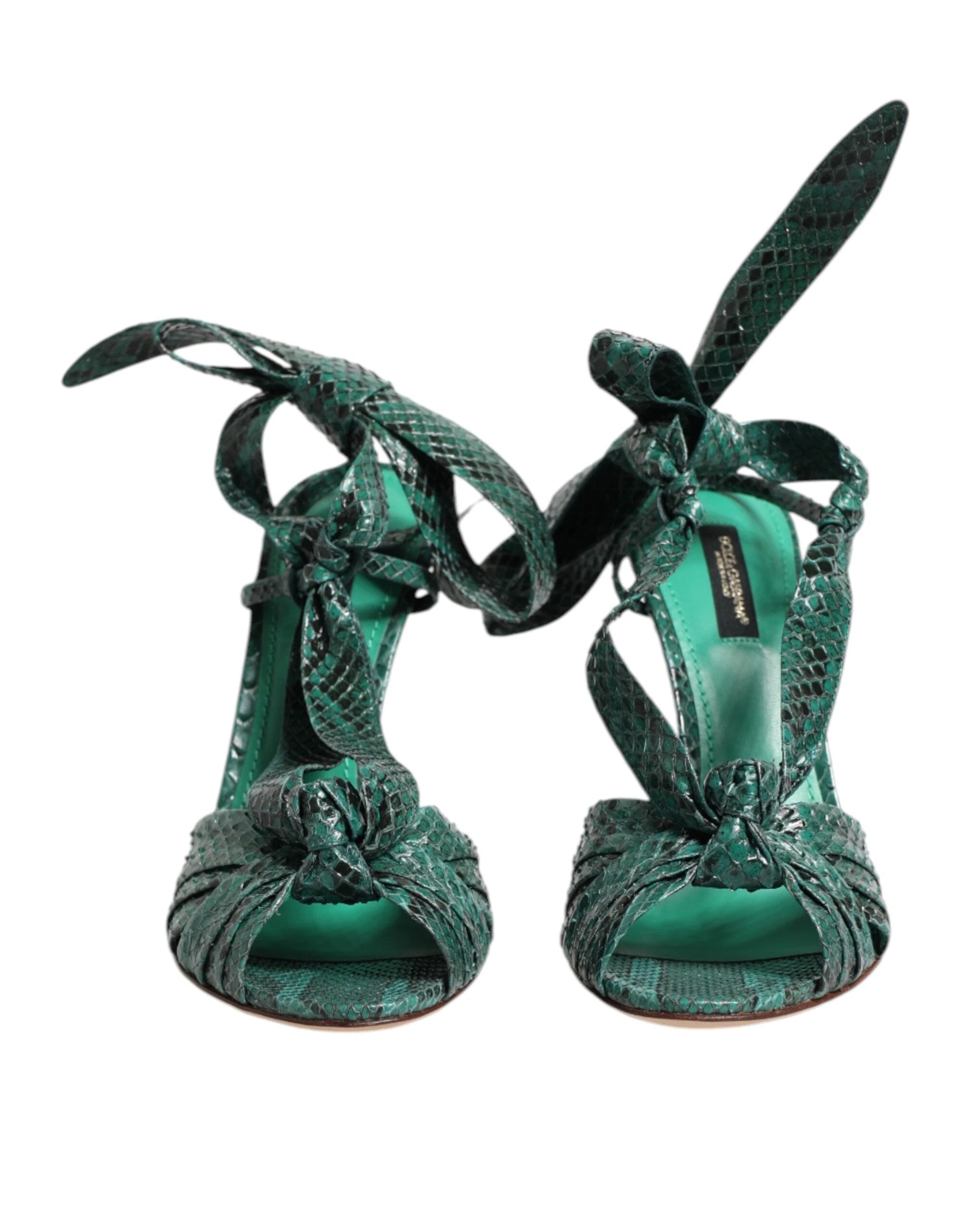 Dolce & Gabbana Green Python Leather Heels Sandals Shoes by Dolce & Gabbana
