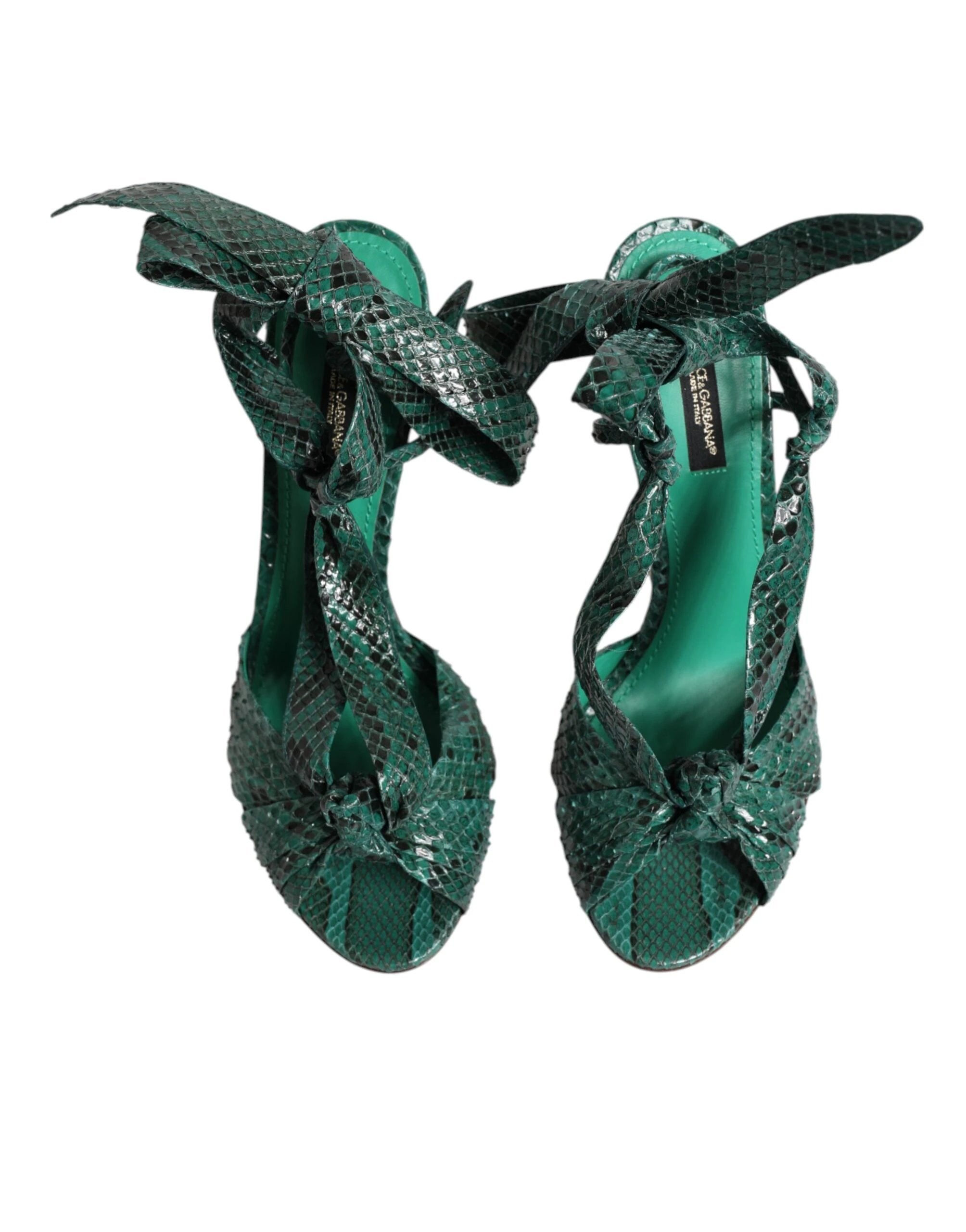 Dolce & Gabbana Green Python Leather Heels Sandals Shoes by Dolce & Gabbana