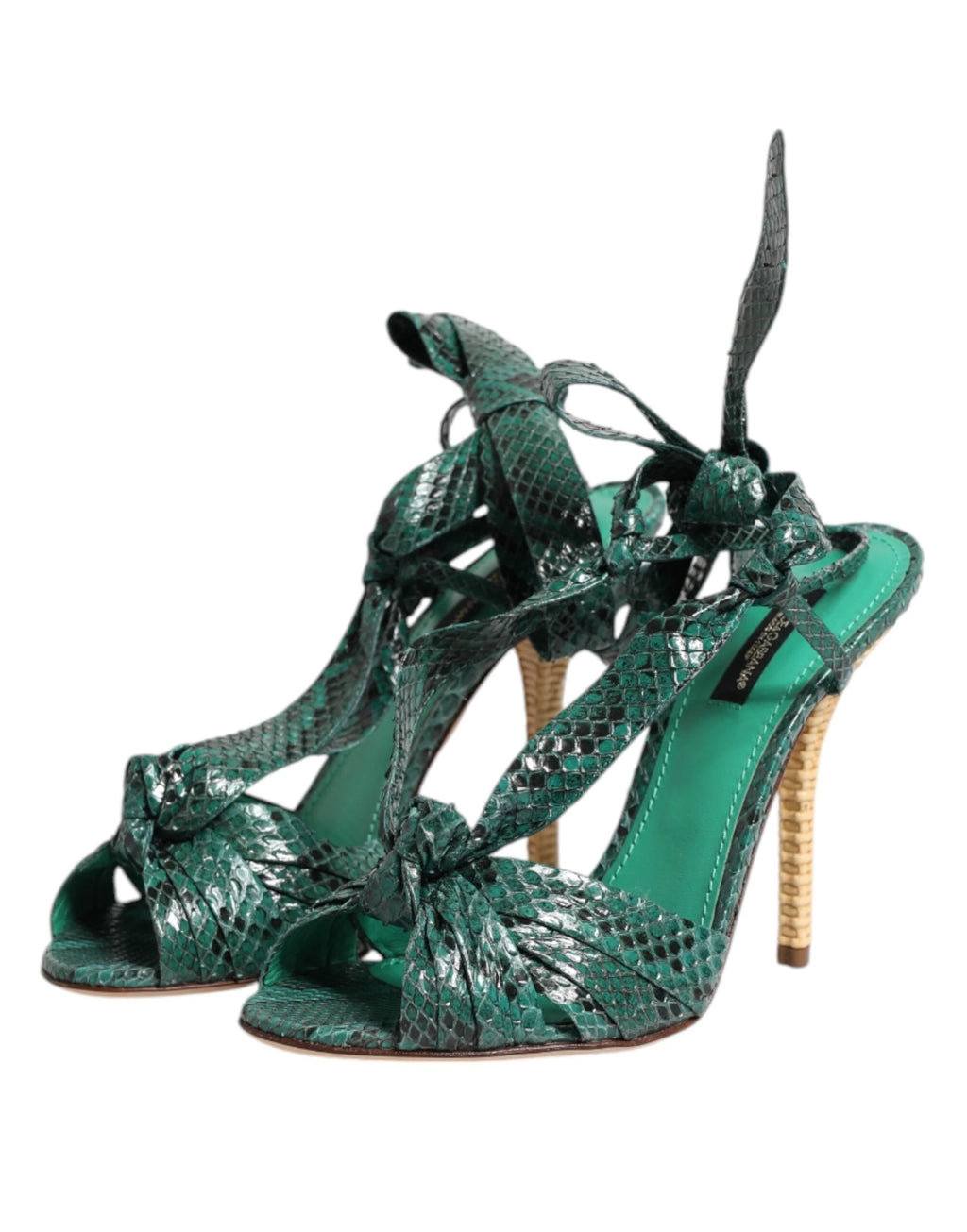 Dolce & Gabbana Green Python Leather Heels Sandals Shoes by Dolce & Gabbana
