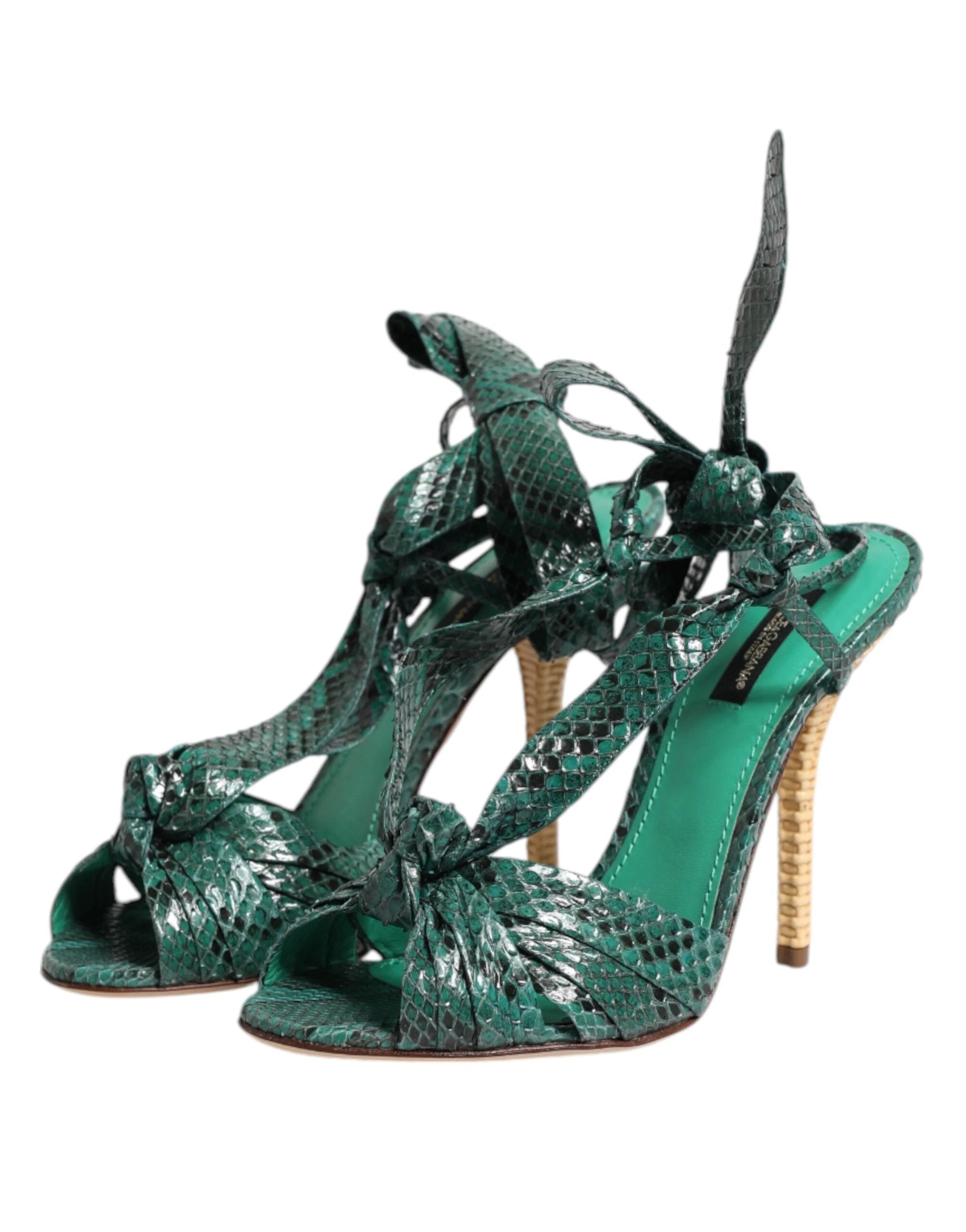 Dolce & Gabbana Green Python Leather Heels Sandals Shoes by Dolce & Gabbana