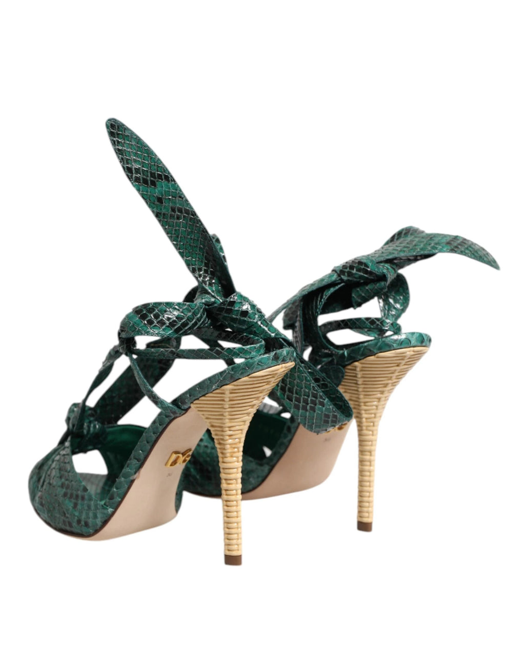 Dolce & Gabbana Green Python Leather Heels Sandals Shoes by Dolce & Gabbana