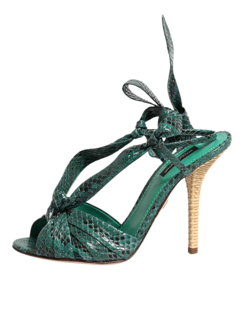 Dolce & Gabbana Green Python Leather Heels Sandals Shoes by Dolce & Gabbana