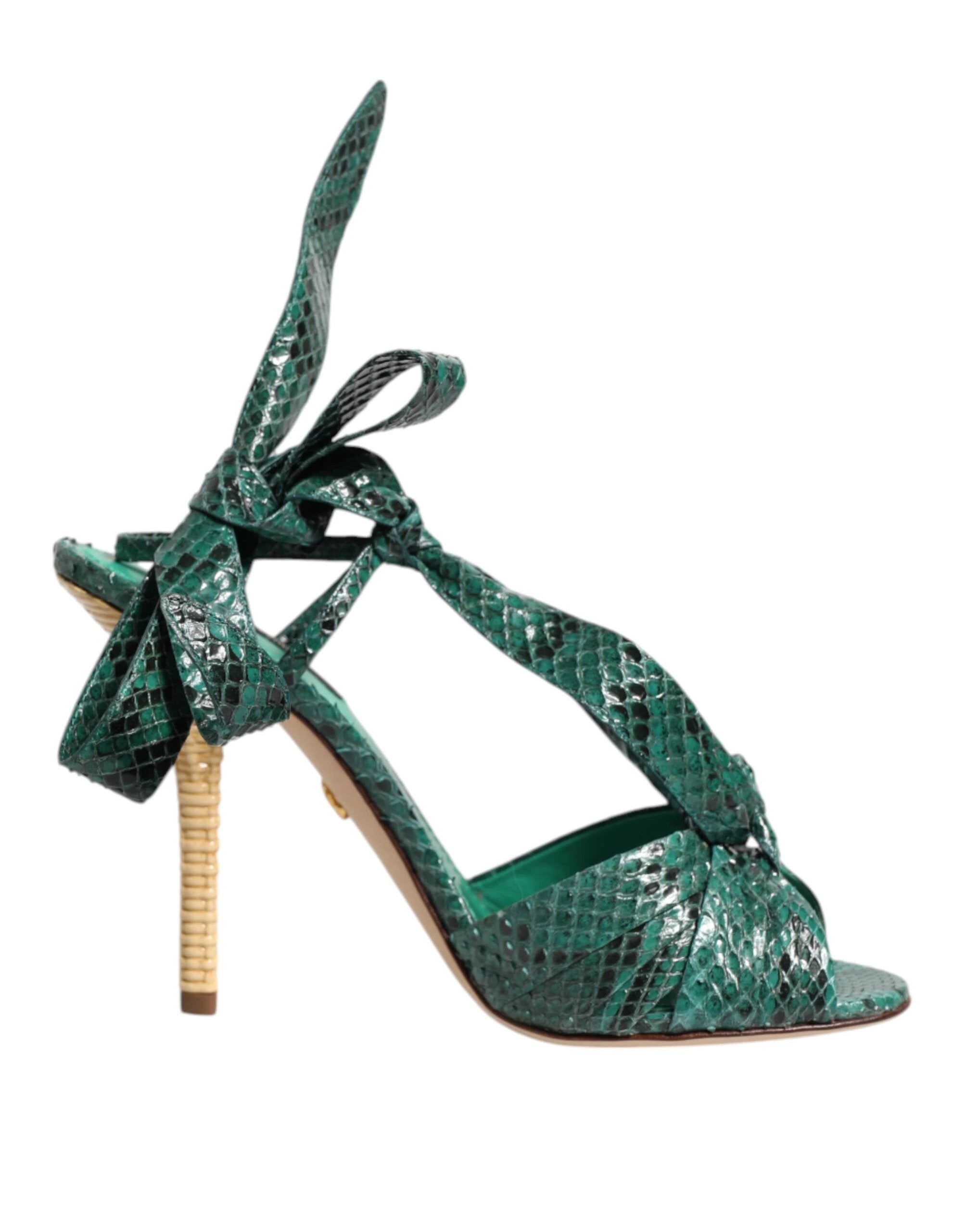 Dolce & Gabbana Green Python Leather Heels Sandals Shoes by Dolce & Gabbana