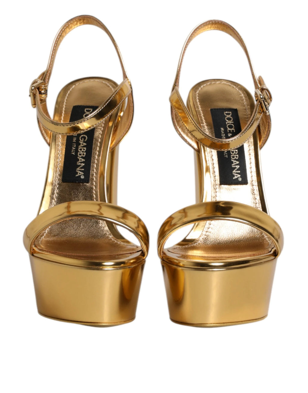 Dolce & Gabbana Gold Leather Platform Keira Sandals Shoes by Dolce & Gabbana