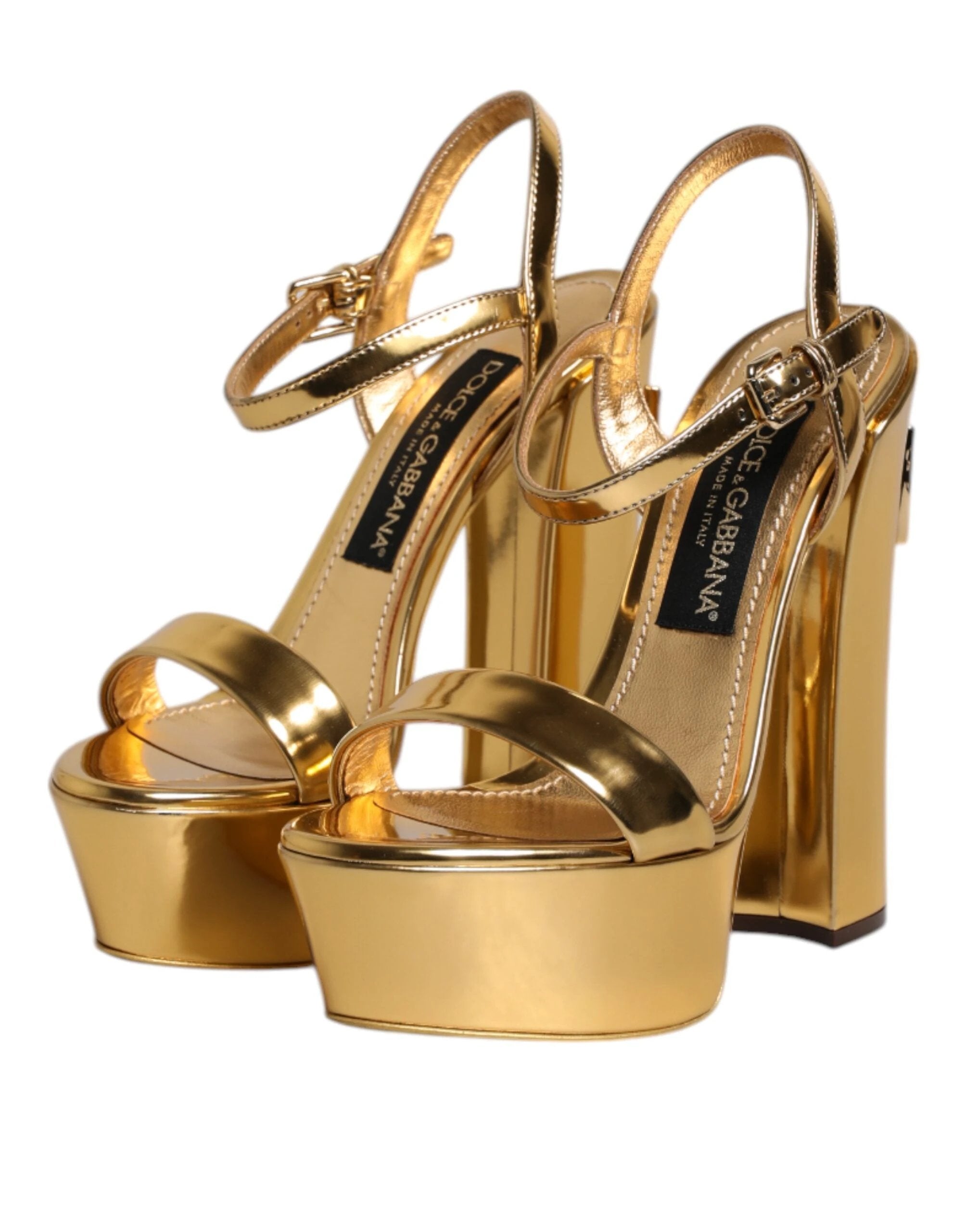 Dolce & Gabbana Gold Leather Platform Keira Sandals Shoes by Dolce & Gabbana
