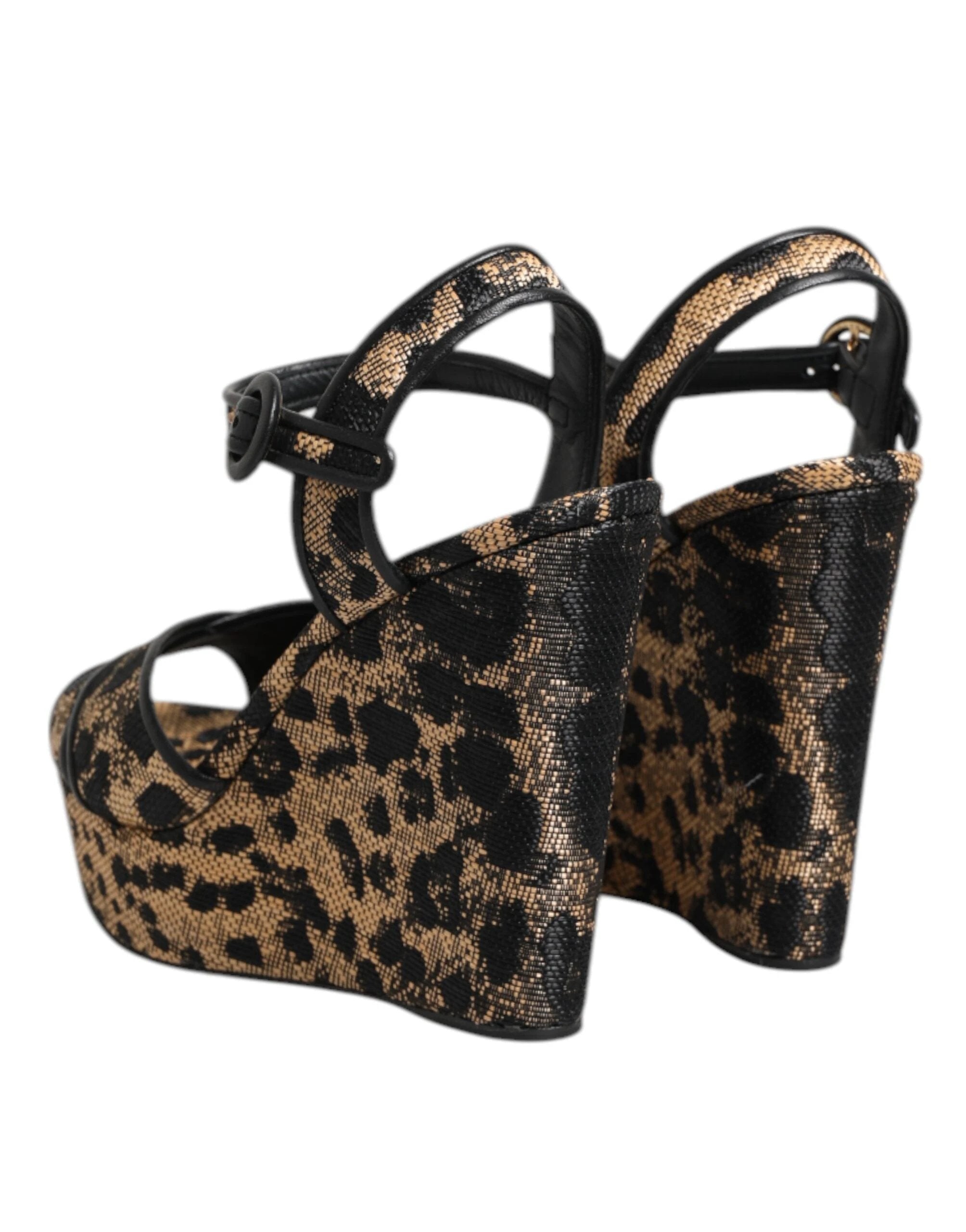 Dolce & Gabbana Brown Leopard Wedges Ankle Strap Sandals Shoes by Dolce & Gabbana