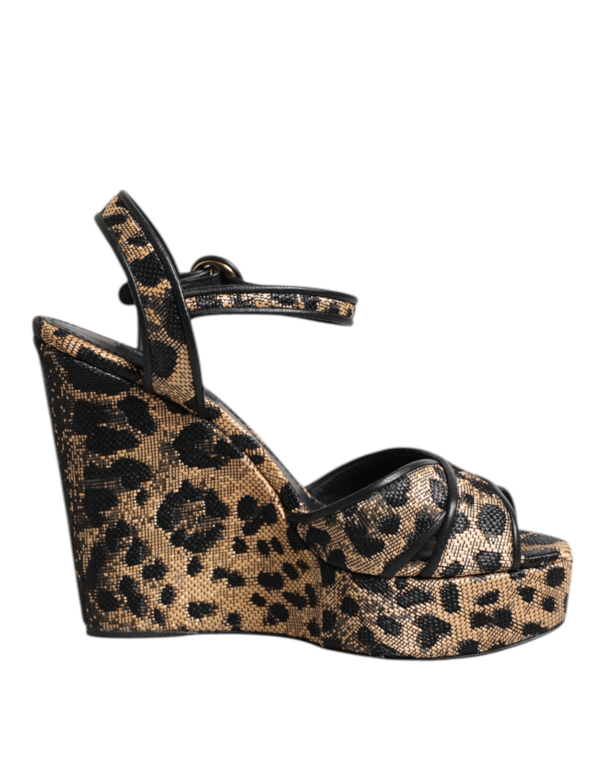 Dolce & Gabbana Brown Leopard Wedges Ankle Strap Sandals Shoes by Dolce & Gabbana