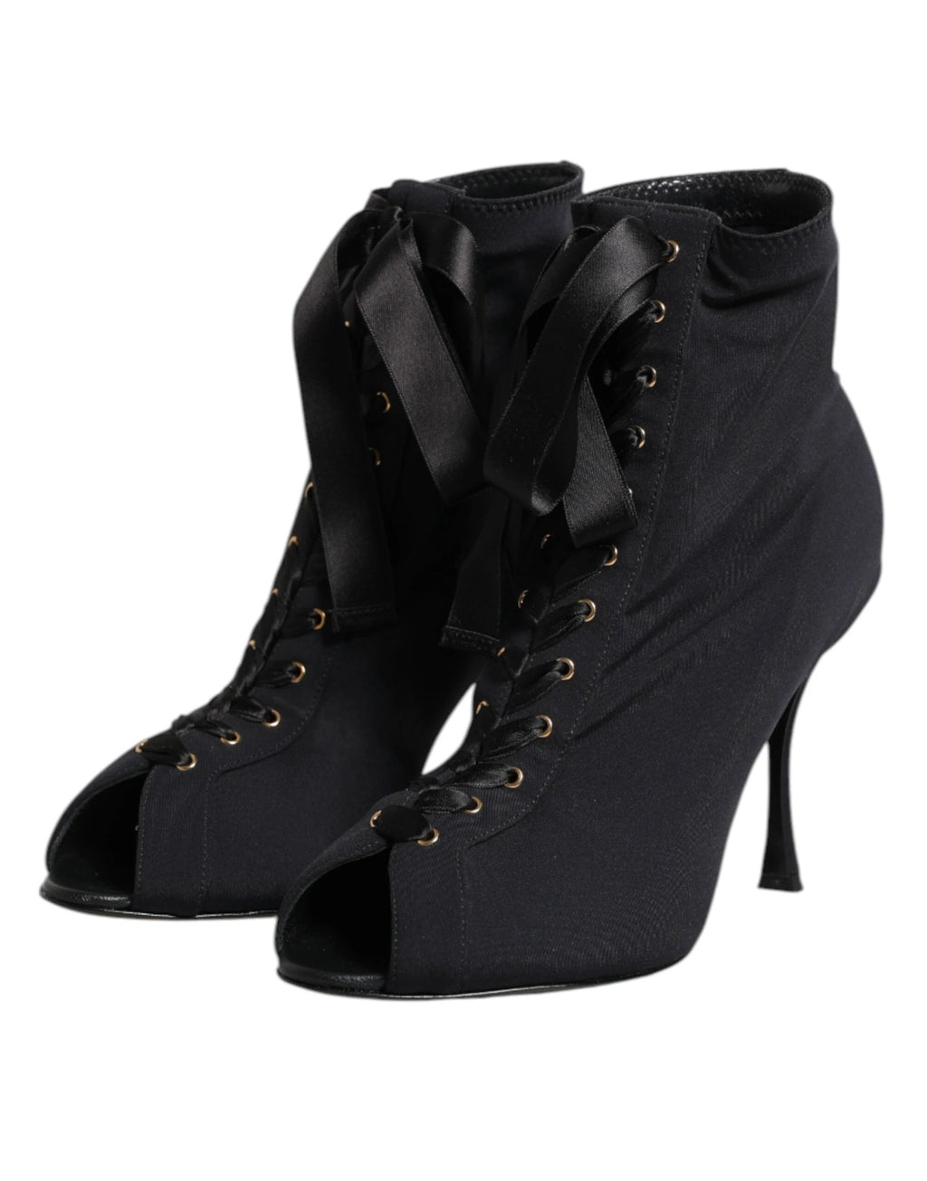 Dolce & Gabbana Black Stiletto Heels Lace Up Boots Shoes by Dolce & Gabbana