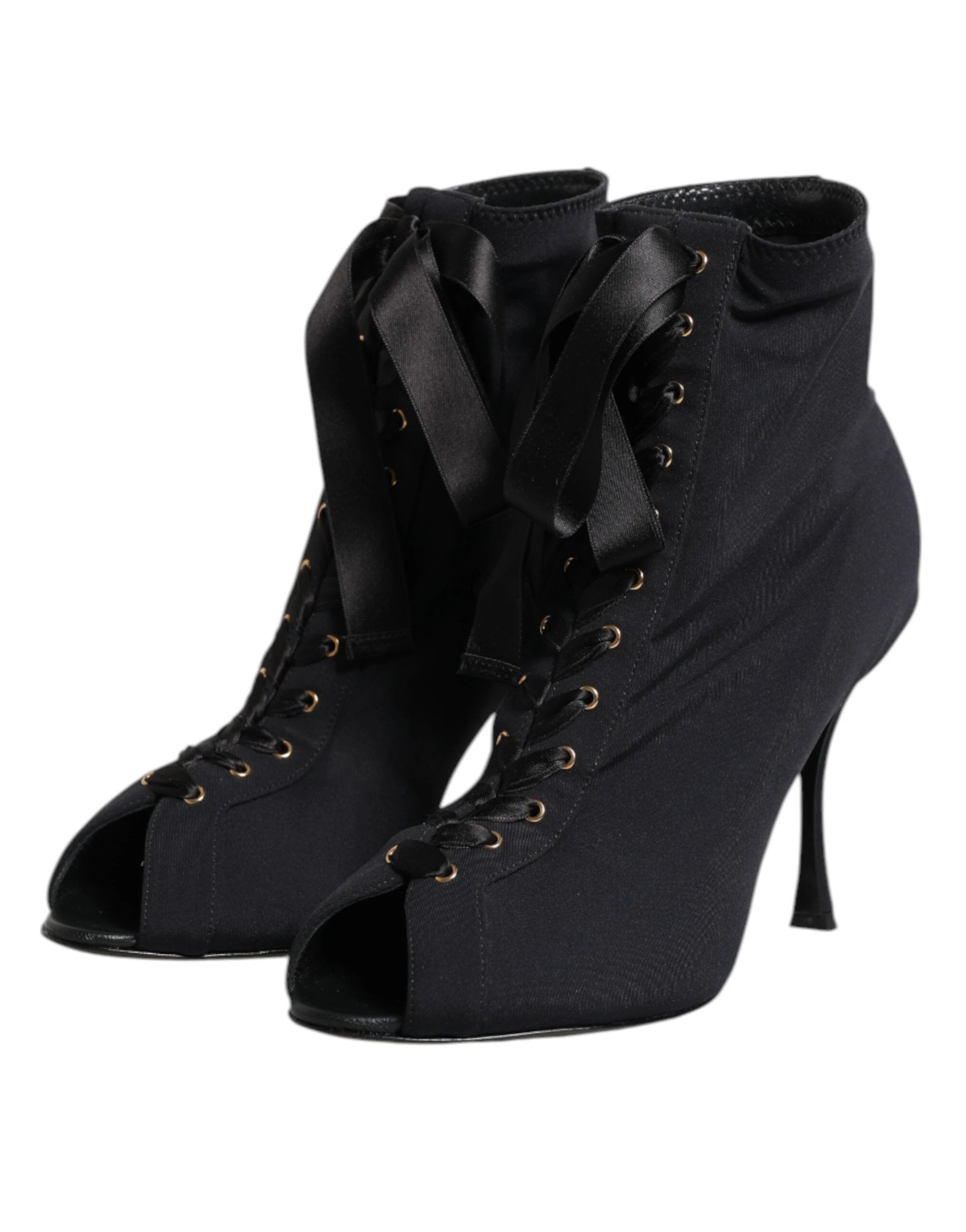 Dolce & Gabbana Black Stiletto Heels Lace Up Boots Shoes by Dolce & Gabbana