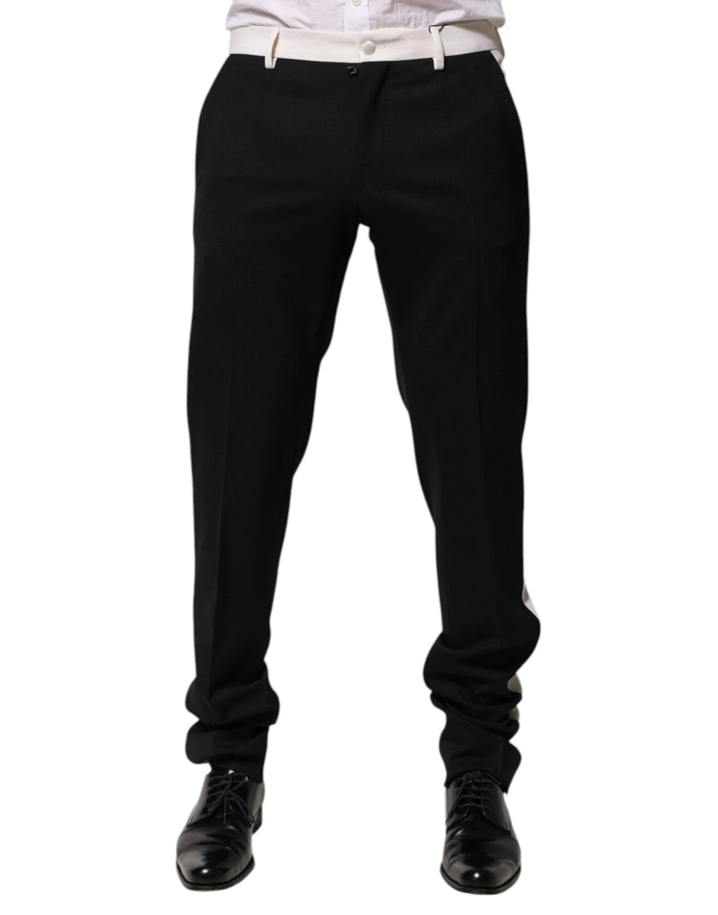 Dolce & Gabbana Black White Stripe Wool Men Trouser Pants by Dolce & Gabbana
