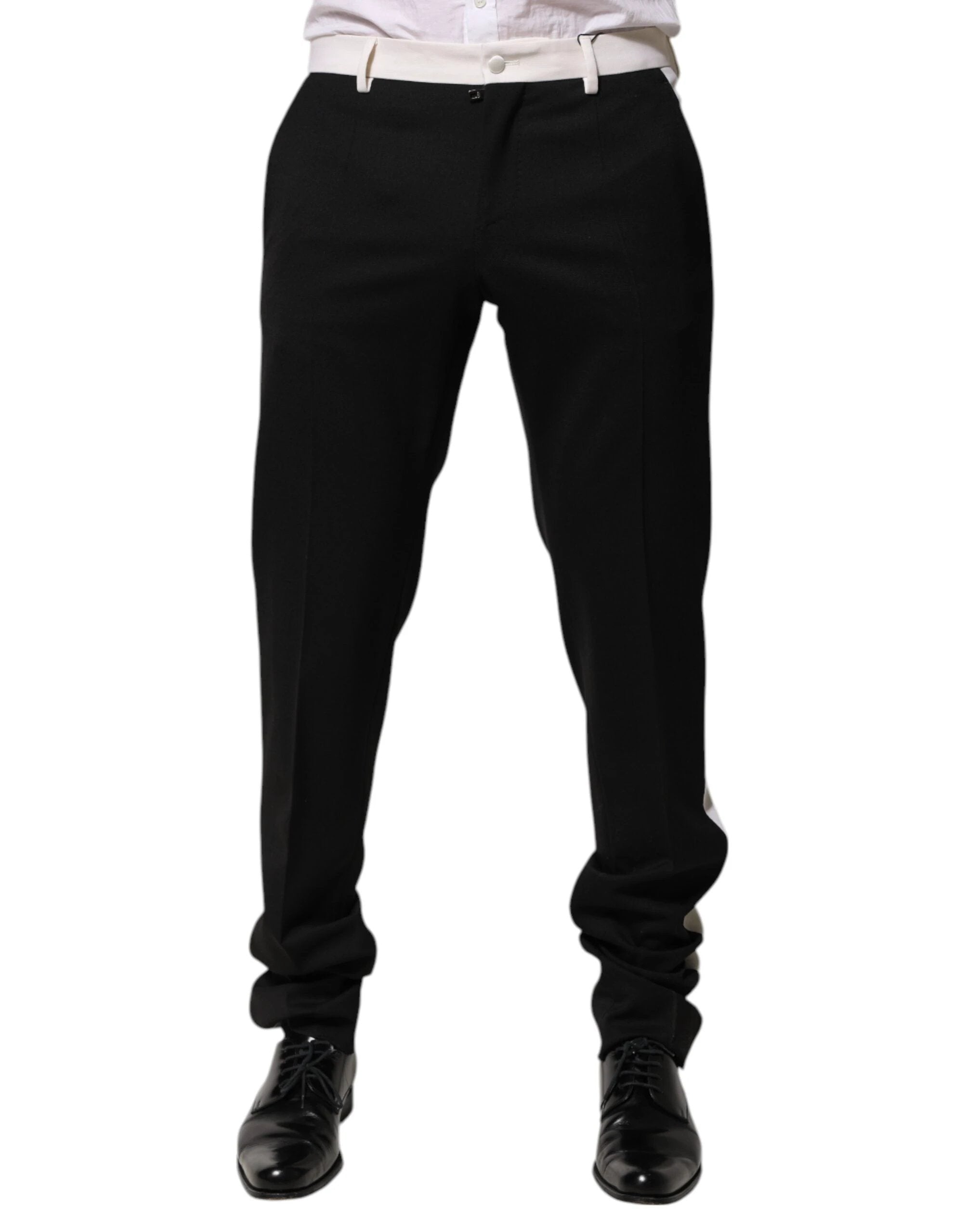 Dolce & Gabbana Black White Stripe Wool Men Trouser Pants by Dolce & Gabbana