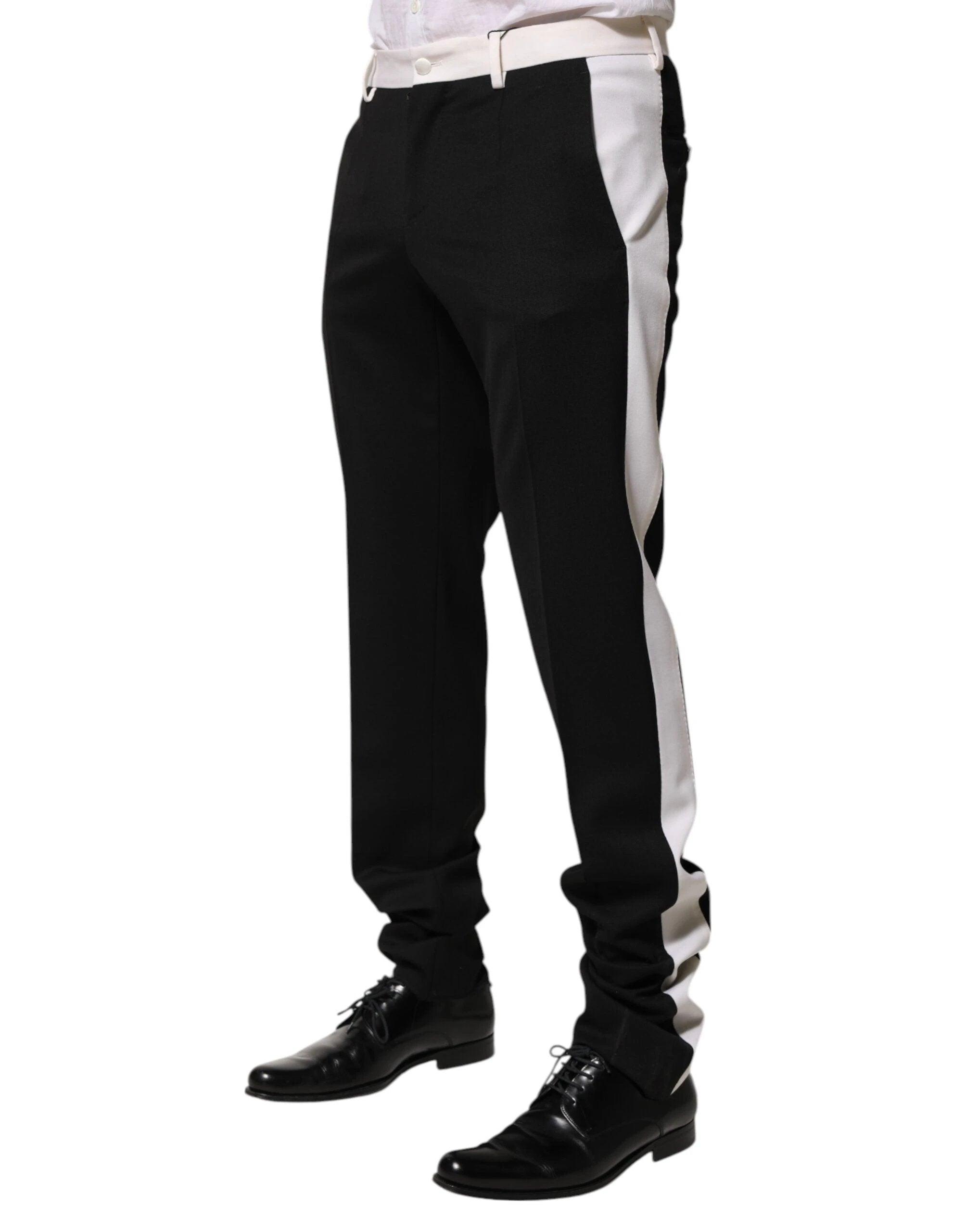 Dolce & Gabbana Black White Stripe Wool Men Trouser Pants by Dolce & Gabbana