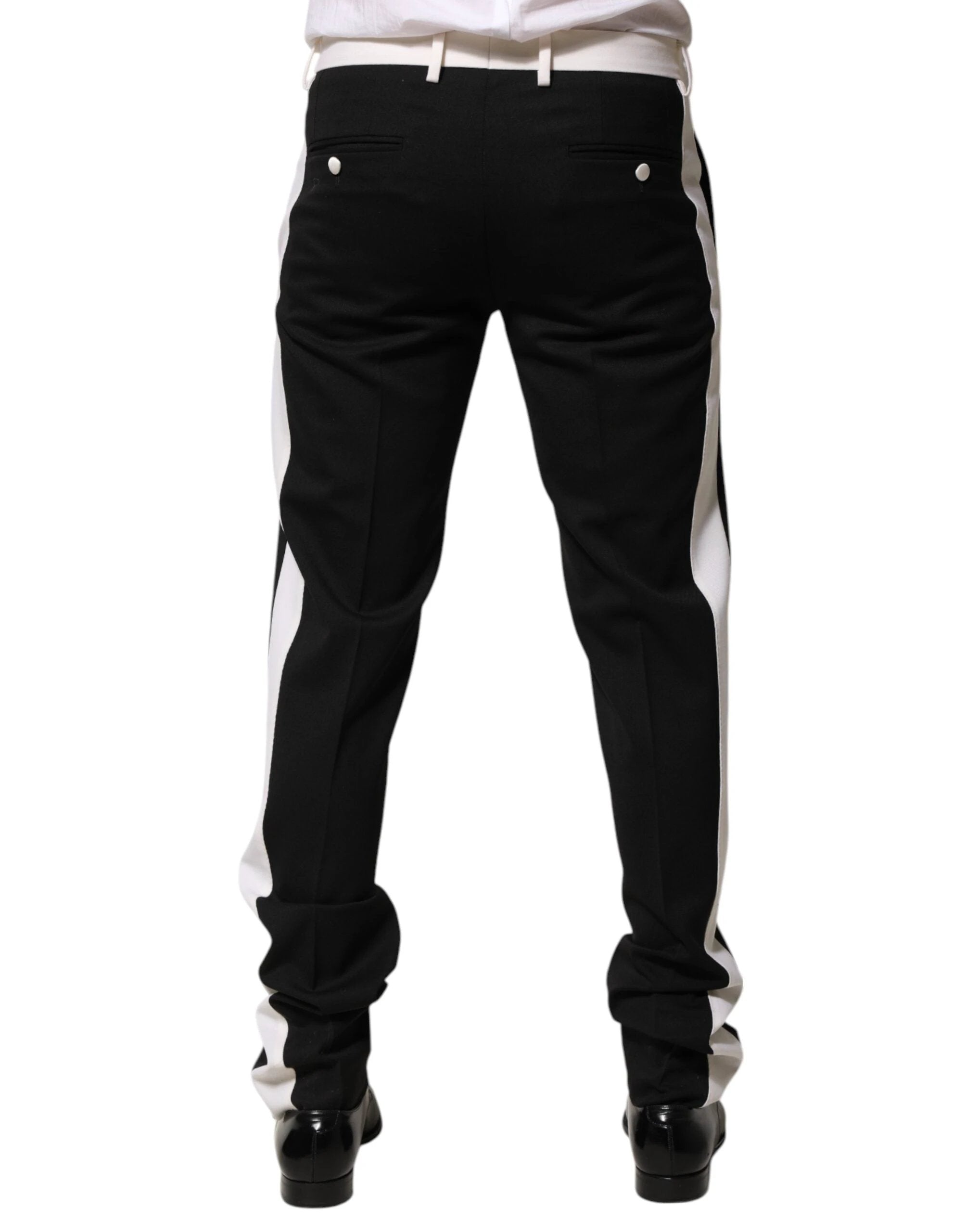Dolce & Gabbana Black White Stripe Wool Men Trouser Pants by Dolce & Gabbana
