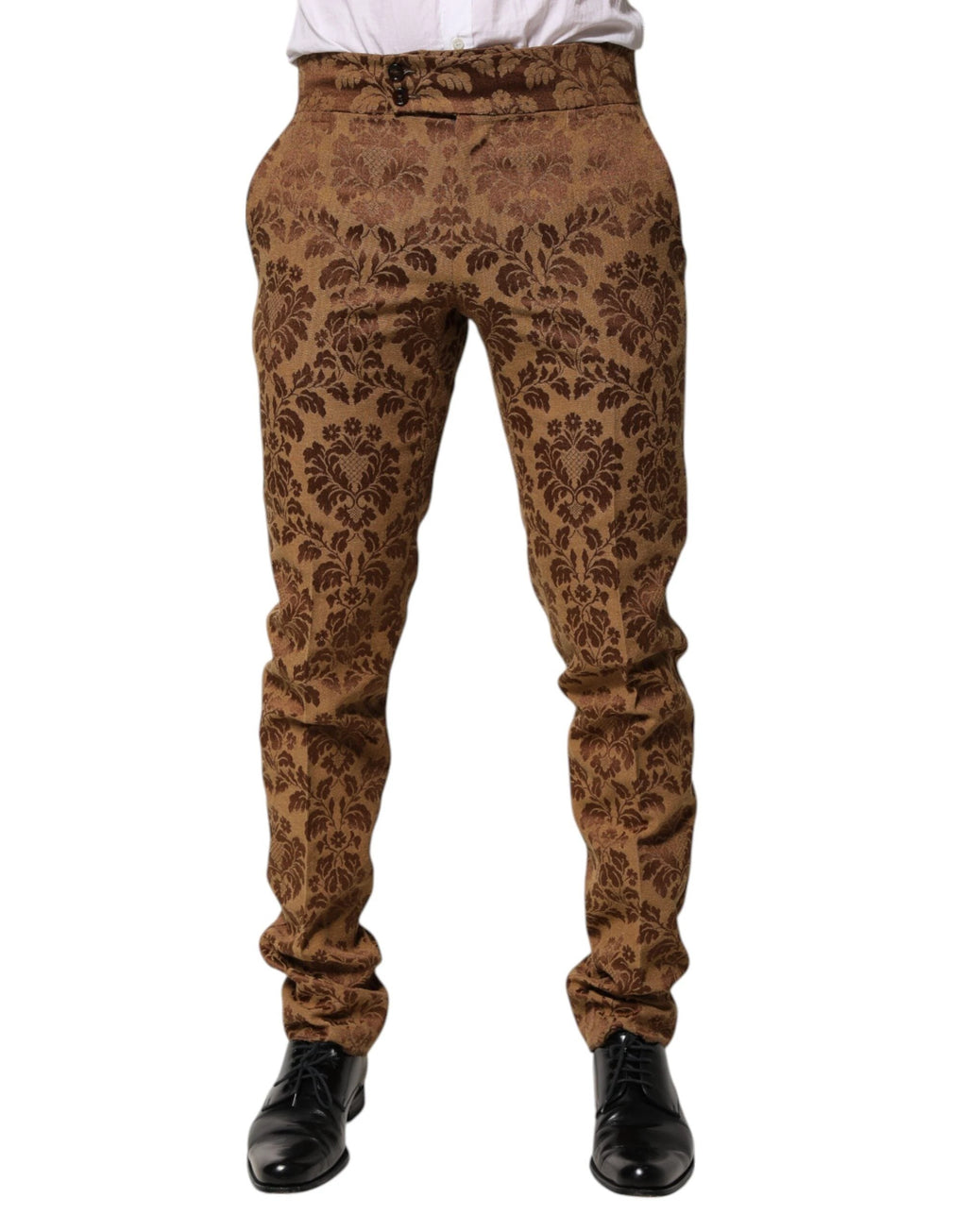 Dolce & Gabbana Brown Floral Jacquard Men Skinny Trouser Pants by Dolce & Gabbana
