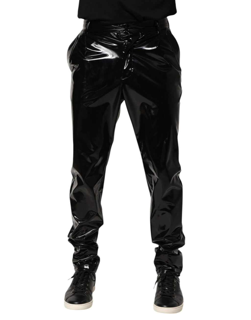 Dolce & Gabbana Black Polyester Mid Waist Men Trouser Pants by Dolce & Gabbana
