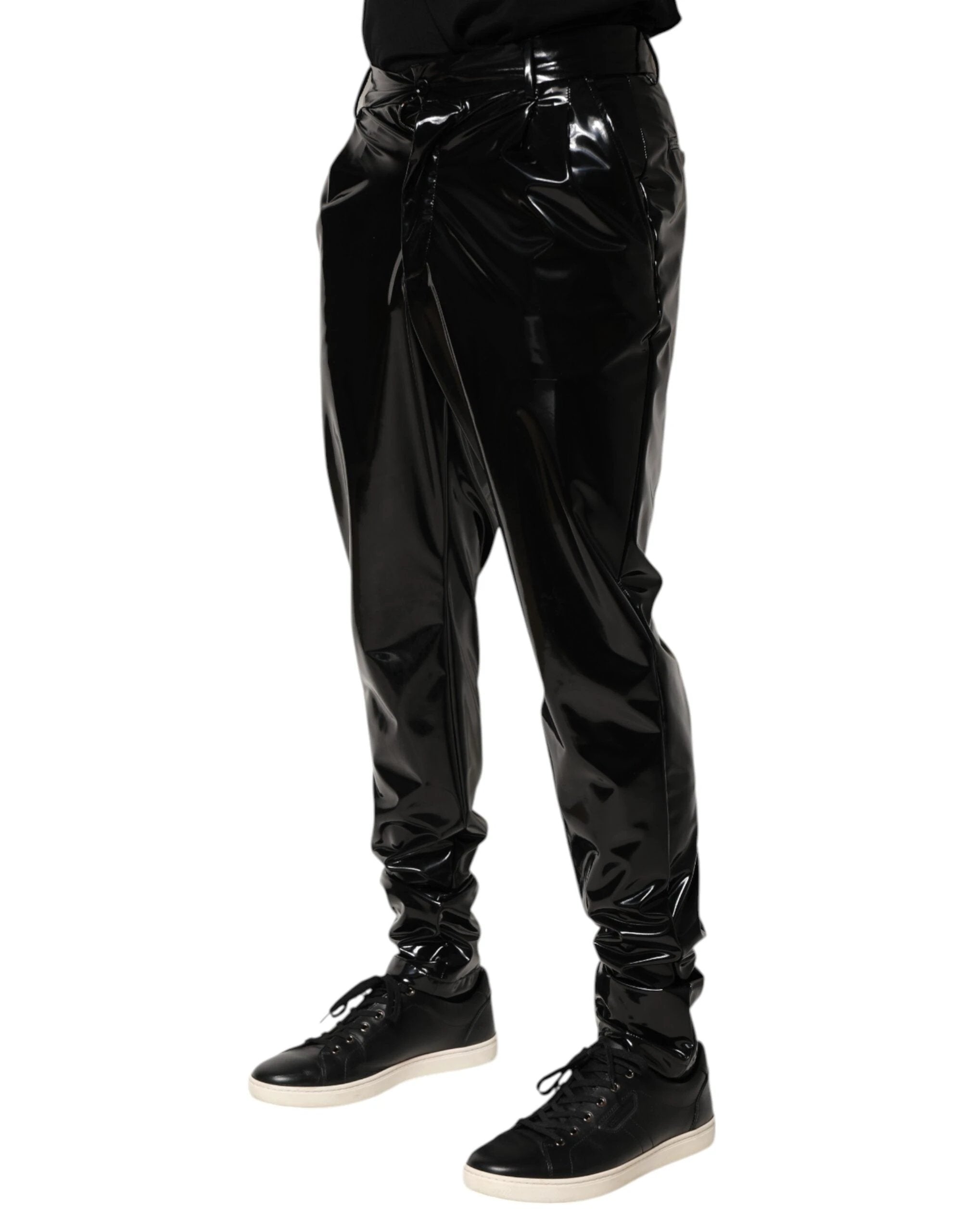Dolce & Gabbana Black Polyester Mid Waist Men Trouser Pants by Dolce & Gabbana