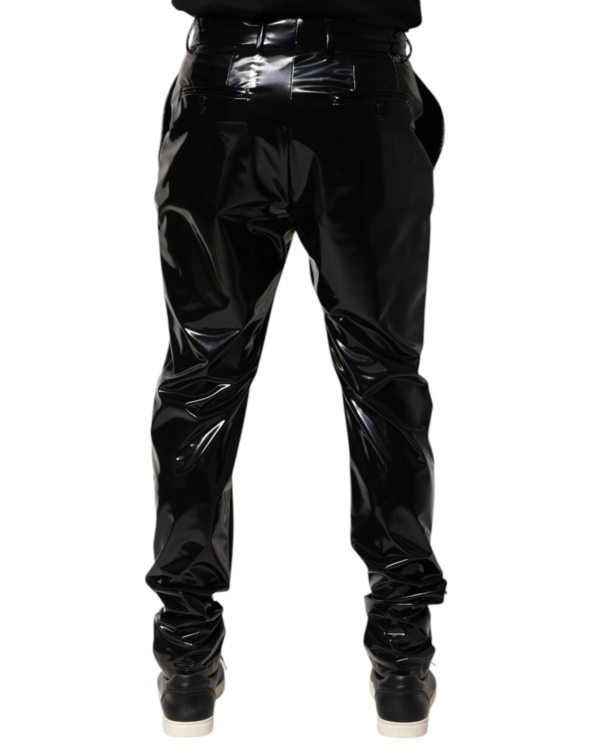 Dolce & Gabbana Black Polyester Mid Waist Men Trouser Pants by Dolce & Gabbana