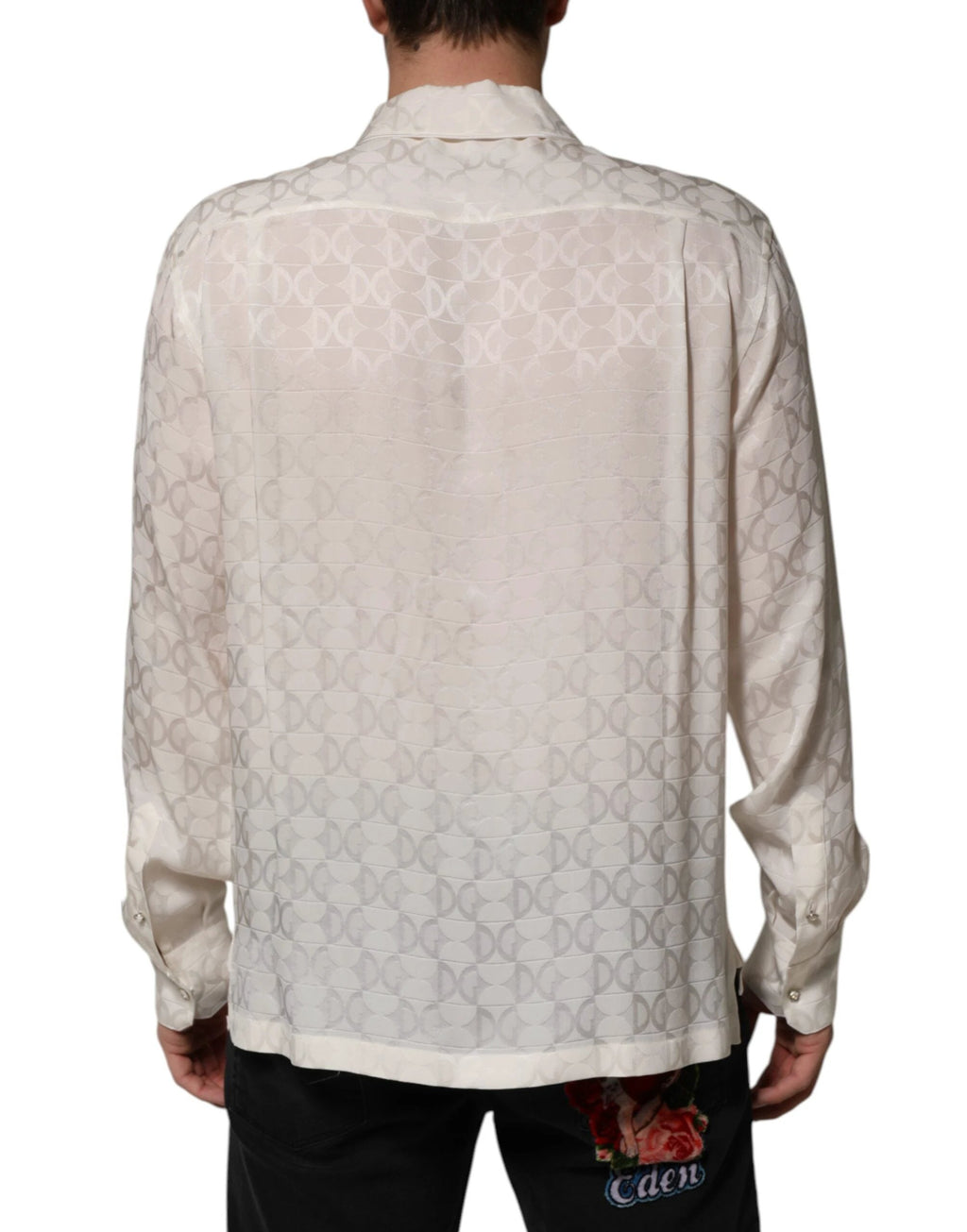 Dolce & Gabbana White Silk DG Logo Print Long Sleeves Shirt by Dolce & Gabbana