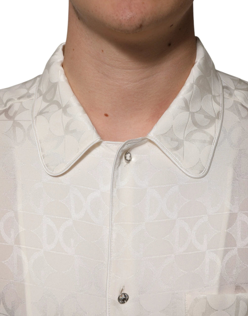 Dolce & Gabbana White Silk DG Logo Print Long Sleeves Shirt by Dolce & Gabbana