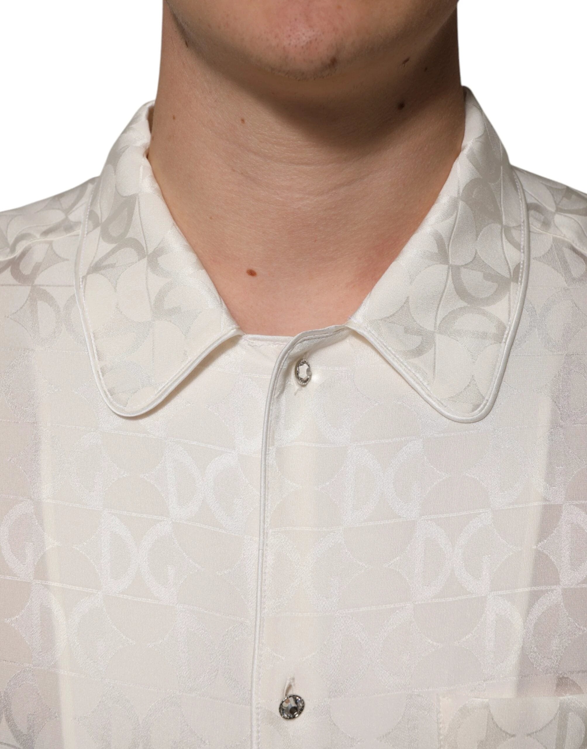 Dolce & Gabbana White Silk DG Logo Print Long Sleeves Shirt by Dolce & Gabbana