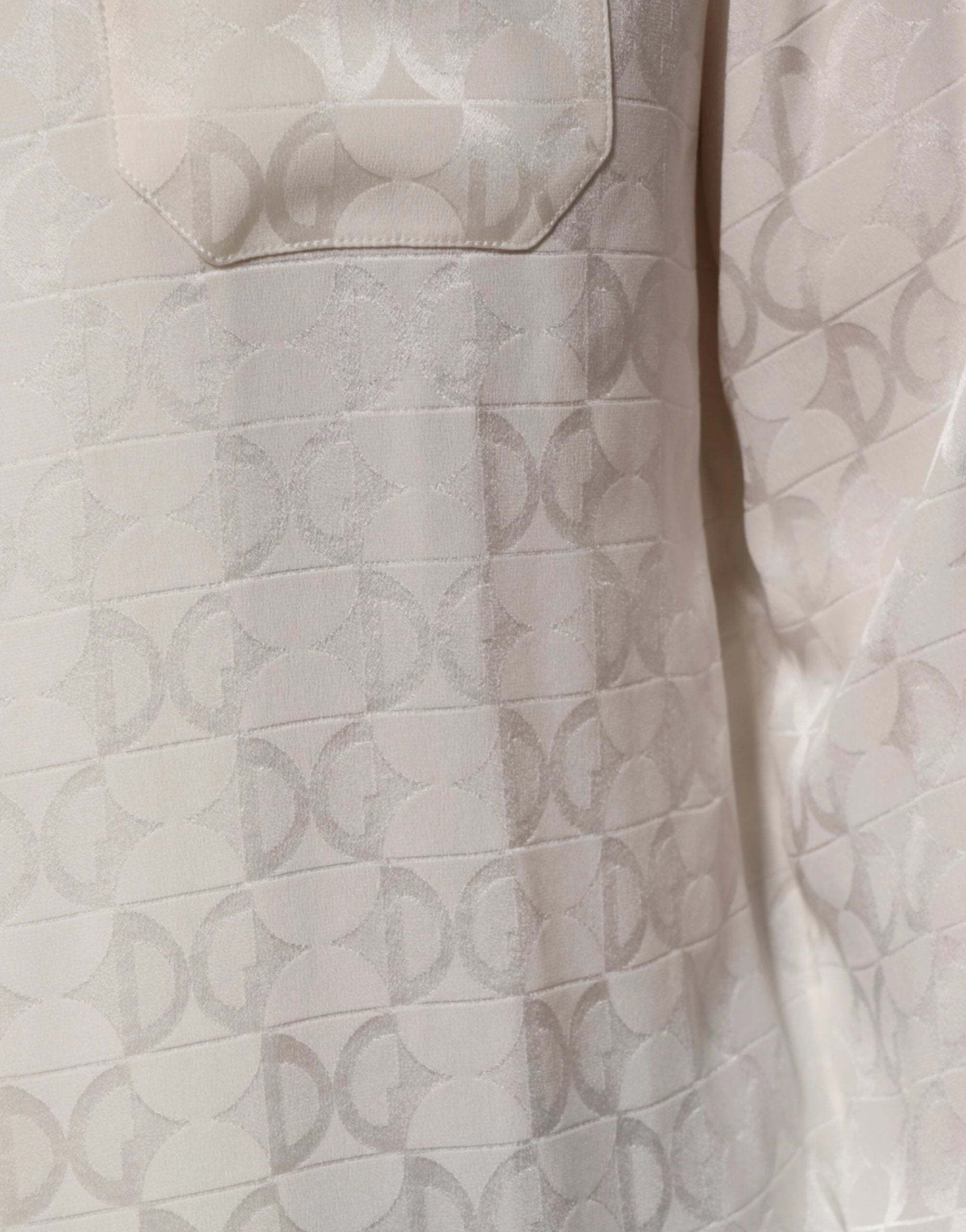Dolce & Gabbana White Silk DG Logo Print Long Sleeves Shirt by Dolce & Gabbana